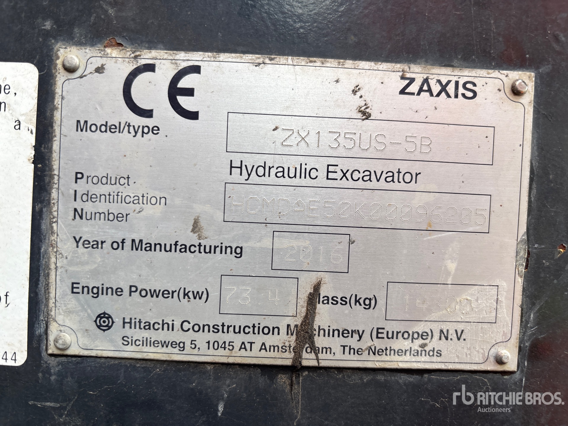 2016 Hitachi ZX135US-5B