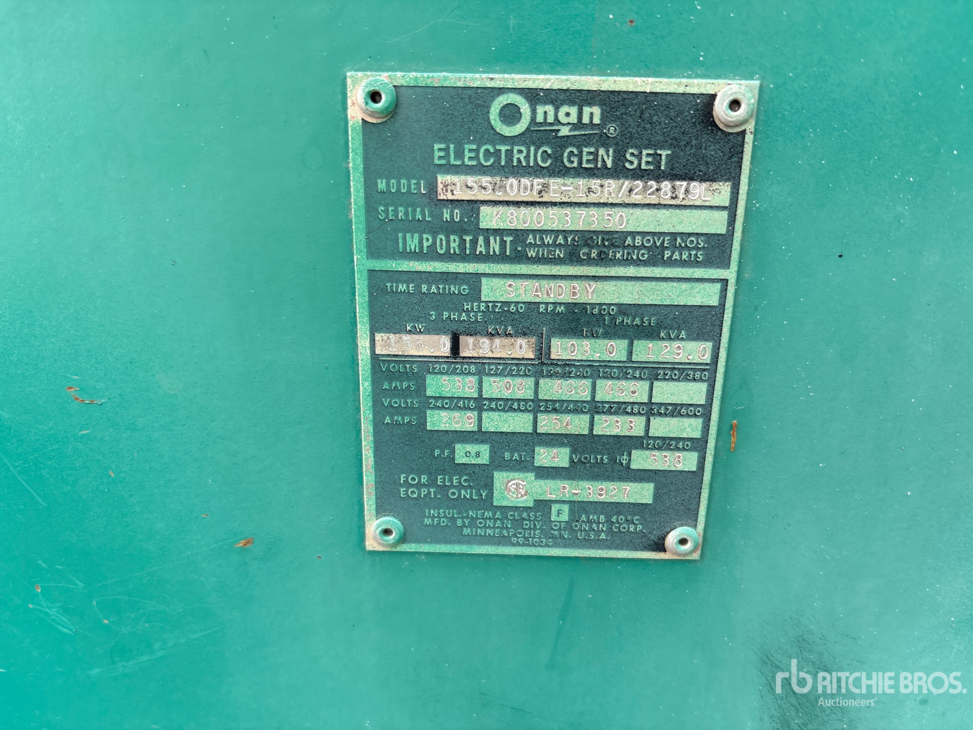Onan 155 KW SKID-MOUNTED