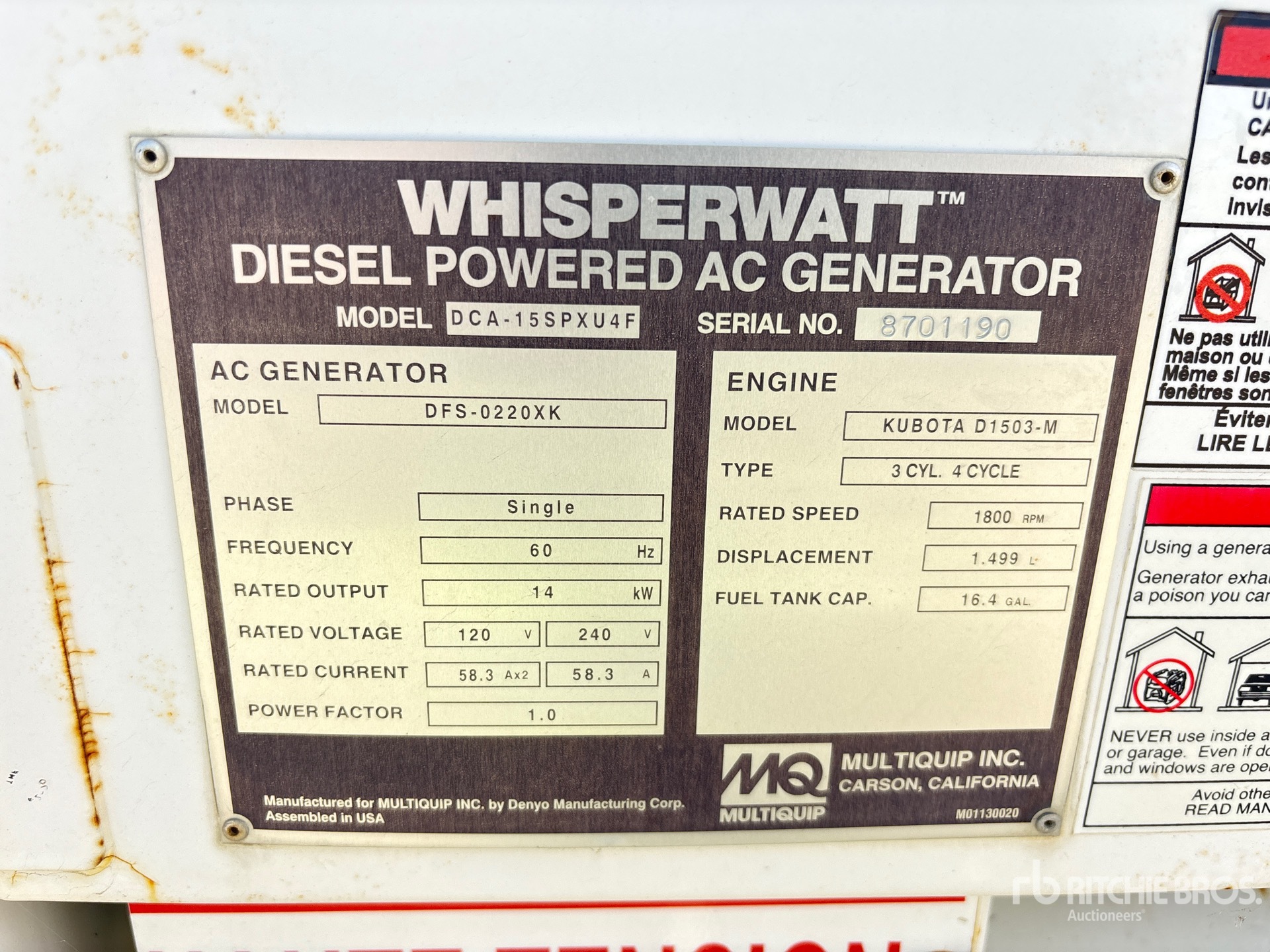 2014 Whisperwatt DCA- 15SPXU4F