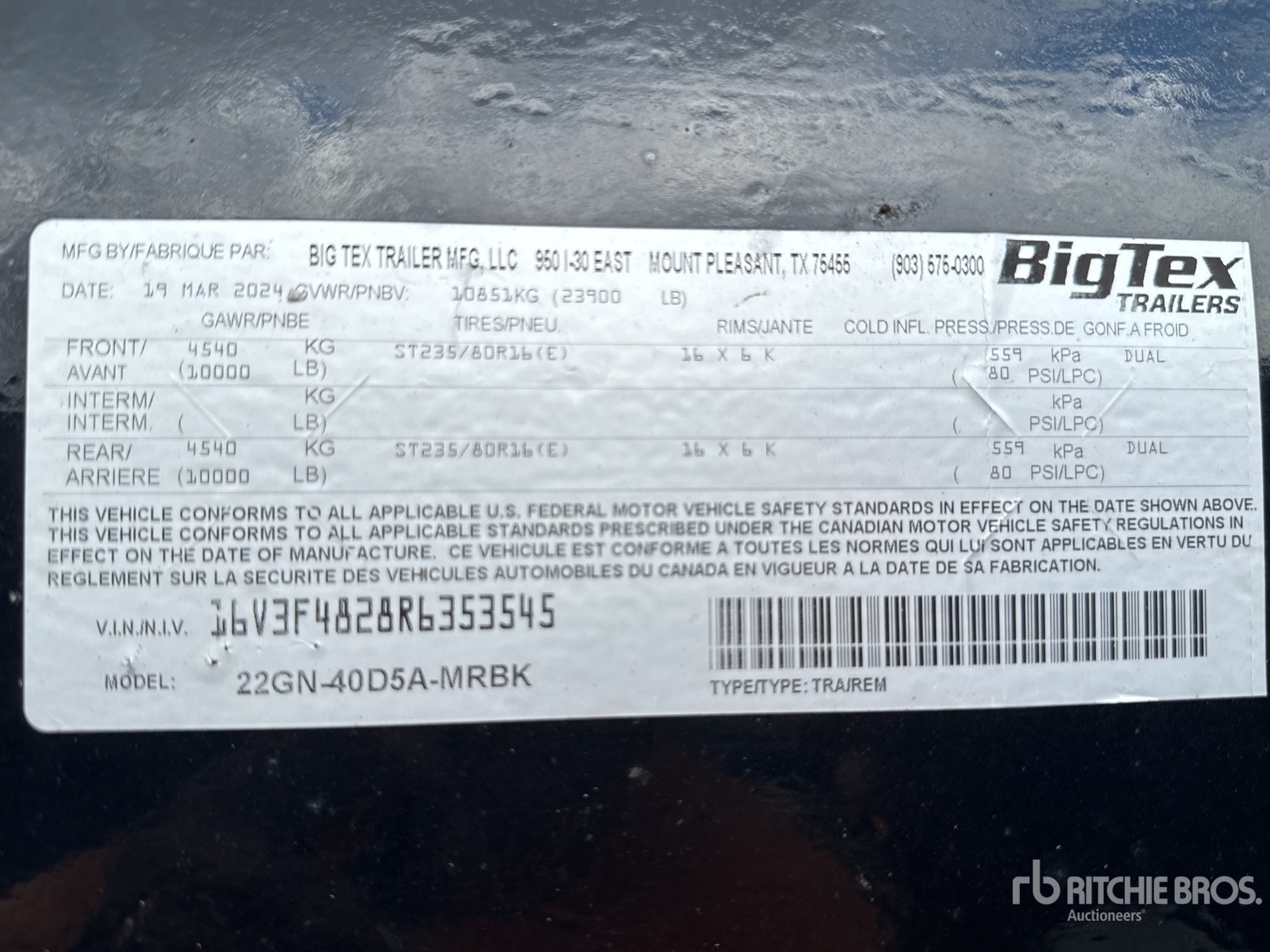 2024 Big Tex 22GN-40D5A-MRBK