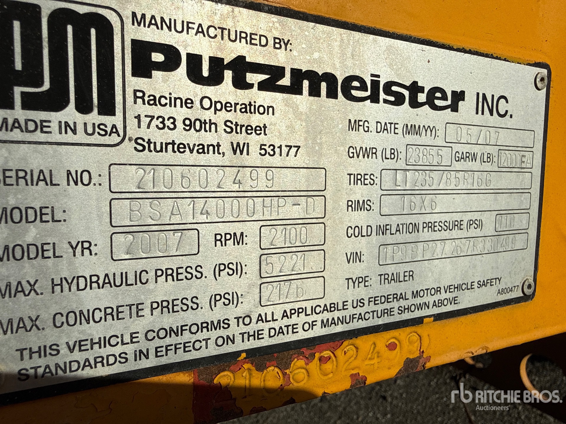 2007 Putzmeister BSA14000HP-D