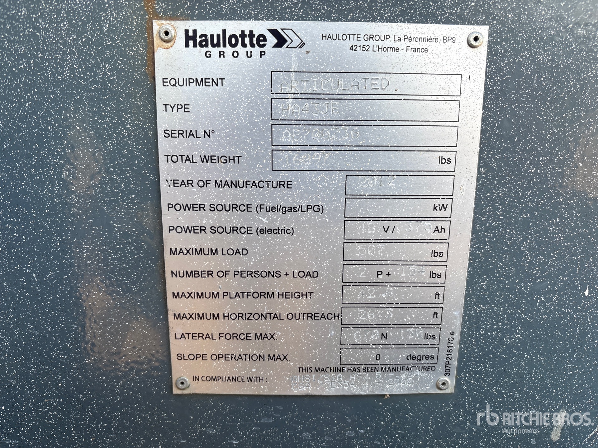 2012 Haulotte HA43JE