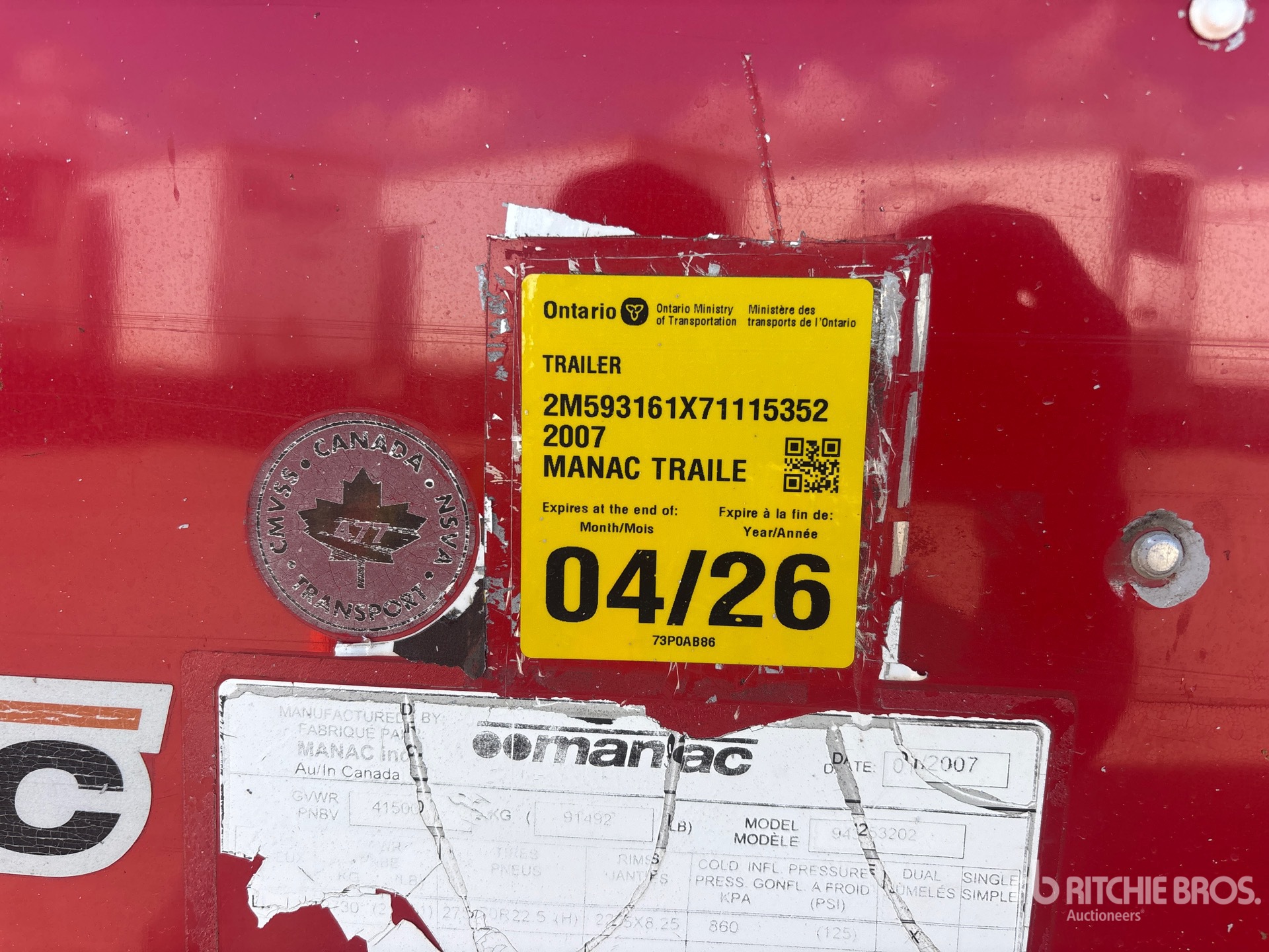 2007 Manac 53 FT X 102 IN TRI/A