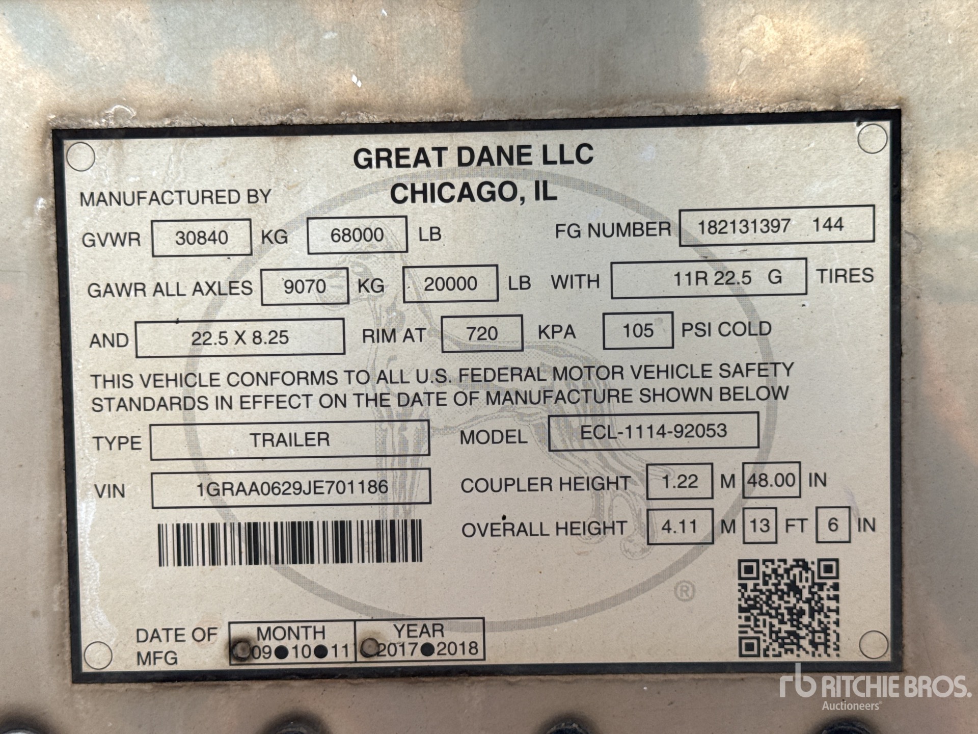 2018 Great Dane 53 FT X 102 IN T/A