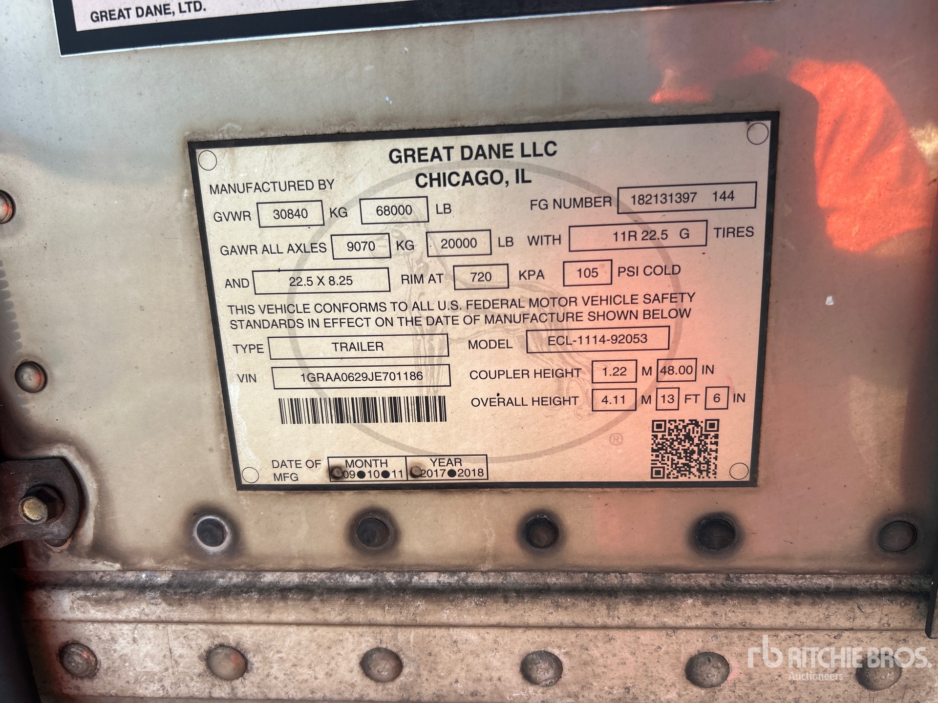 2018 Great Dane 53 FT X 102 IN T/A
