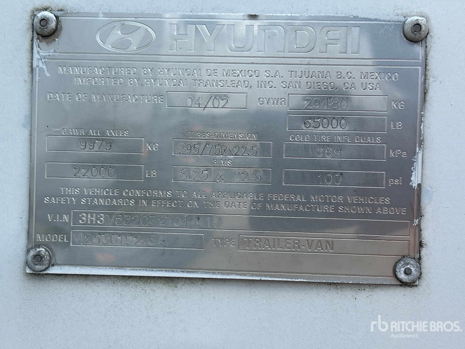 2002 Hyundai V12530152JSA
