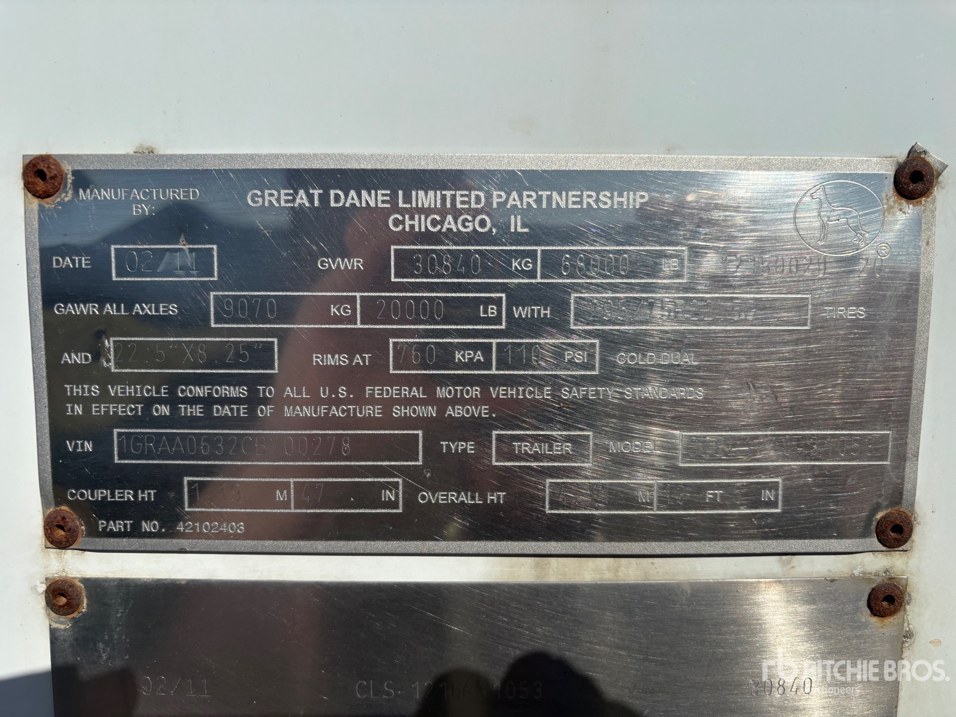2012 Great Dane 53 FT X 102 IN TRI/A