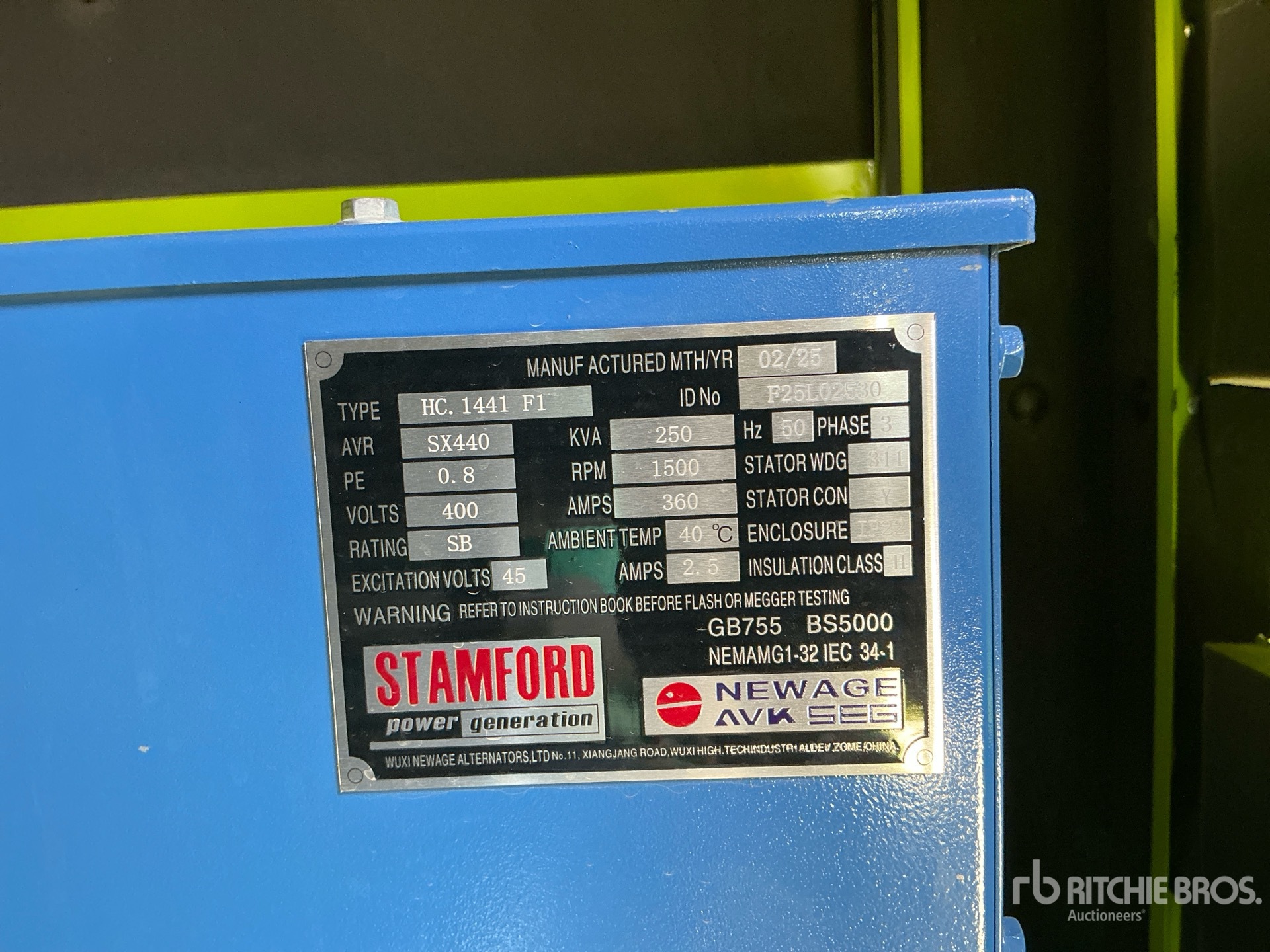 2025 Stamford 250 KVA SKID-MOUNTED