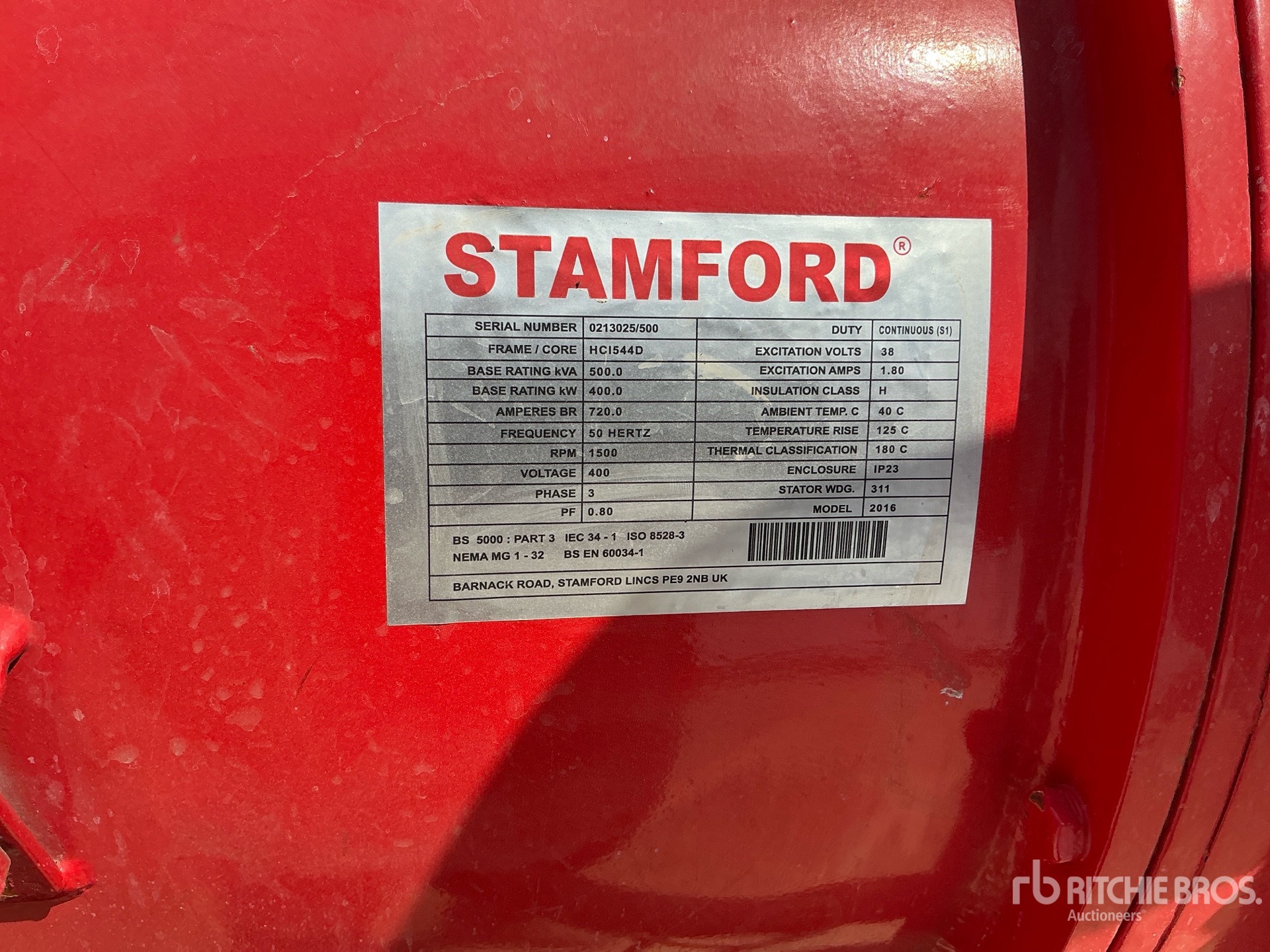 2016 Stamford 500 KVA SKID-MOUNTED