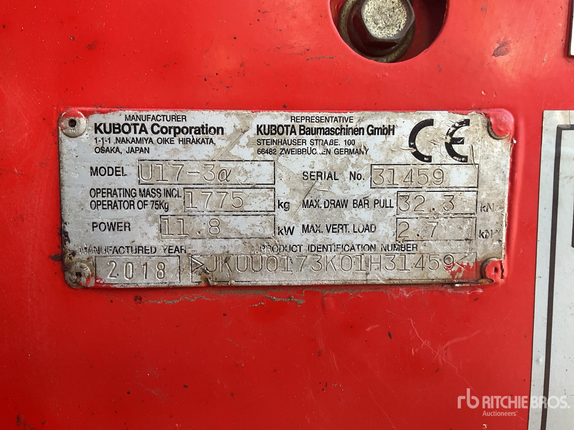 2018 Kubota U17-3A