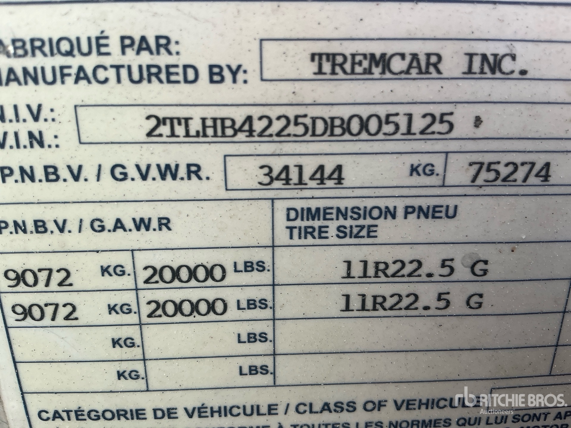 2013 Tremcar 1000 CFT T/A