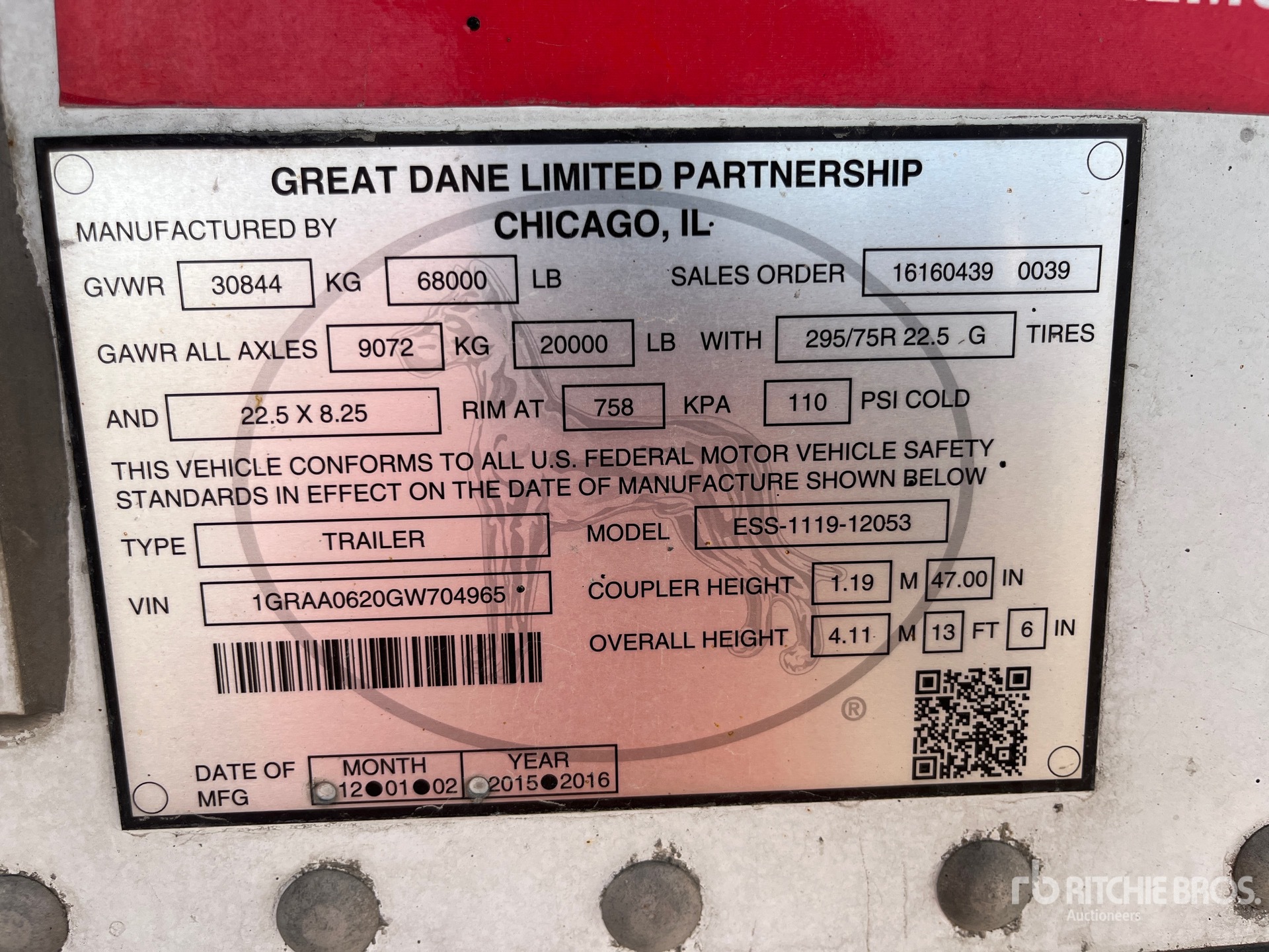 2016 Great Dane ESS-1119-12053