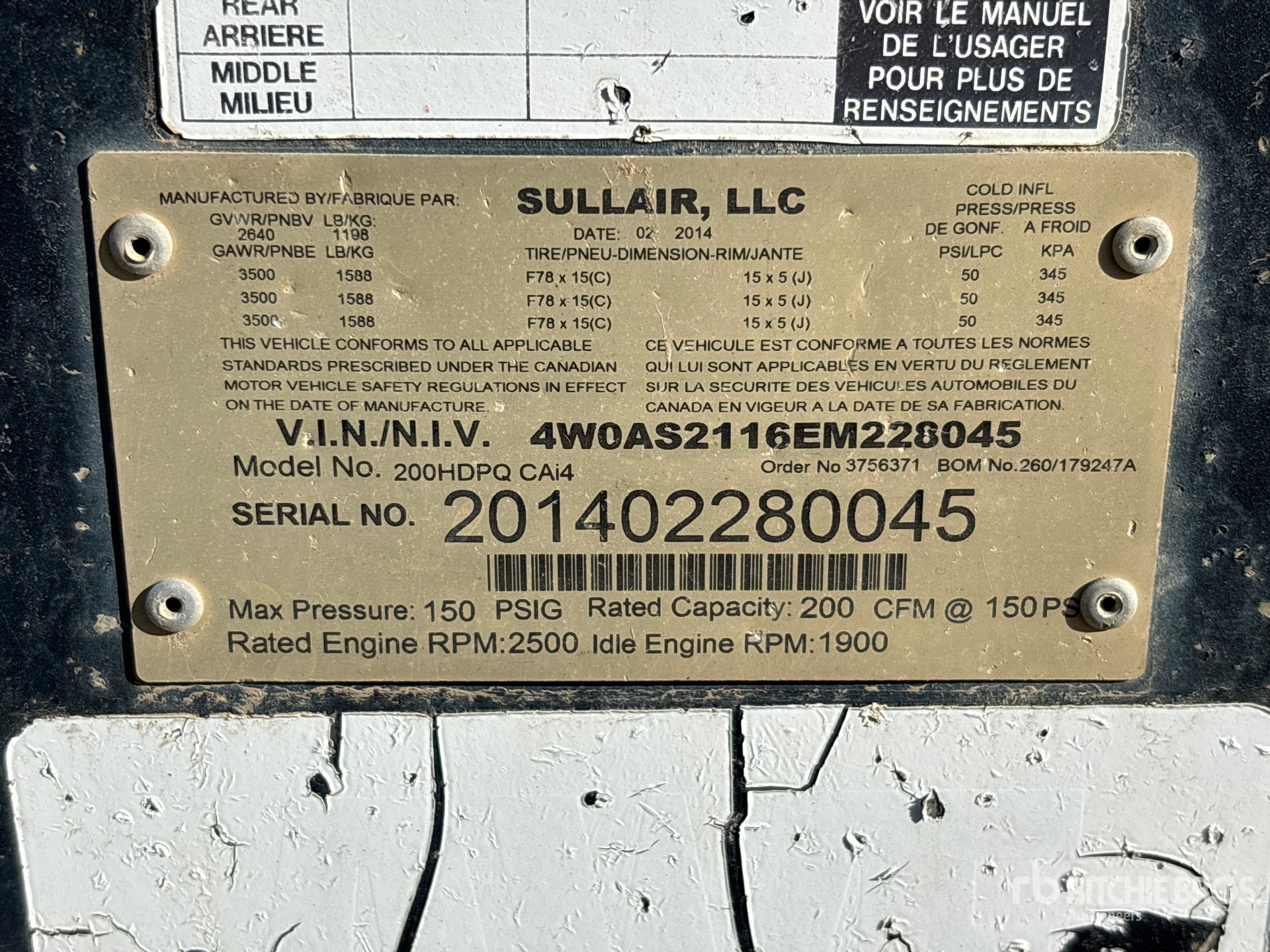 2014 Sullair 200HDPQ CAI4