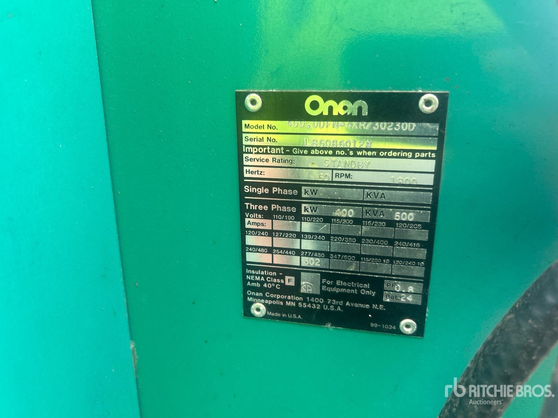 1986 Onan 400 KW SKID-MOUNTED