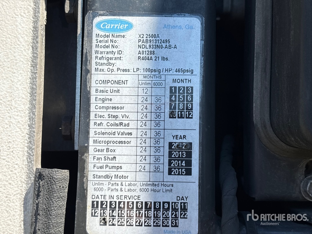 General Appearance with Refrigeration Unit Serial Number