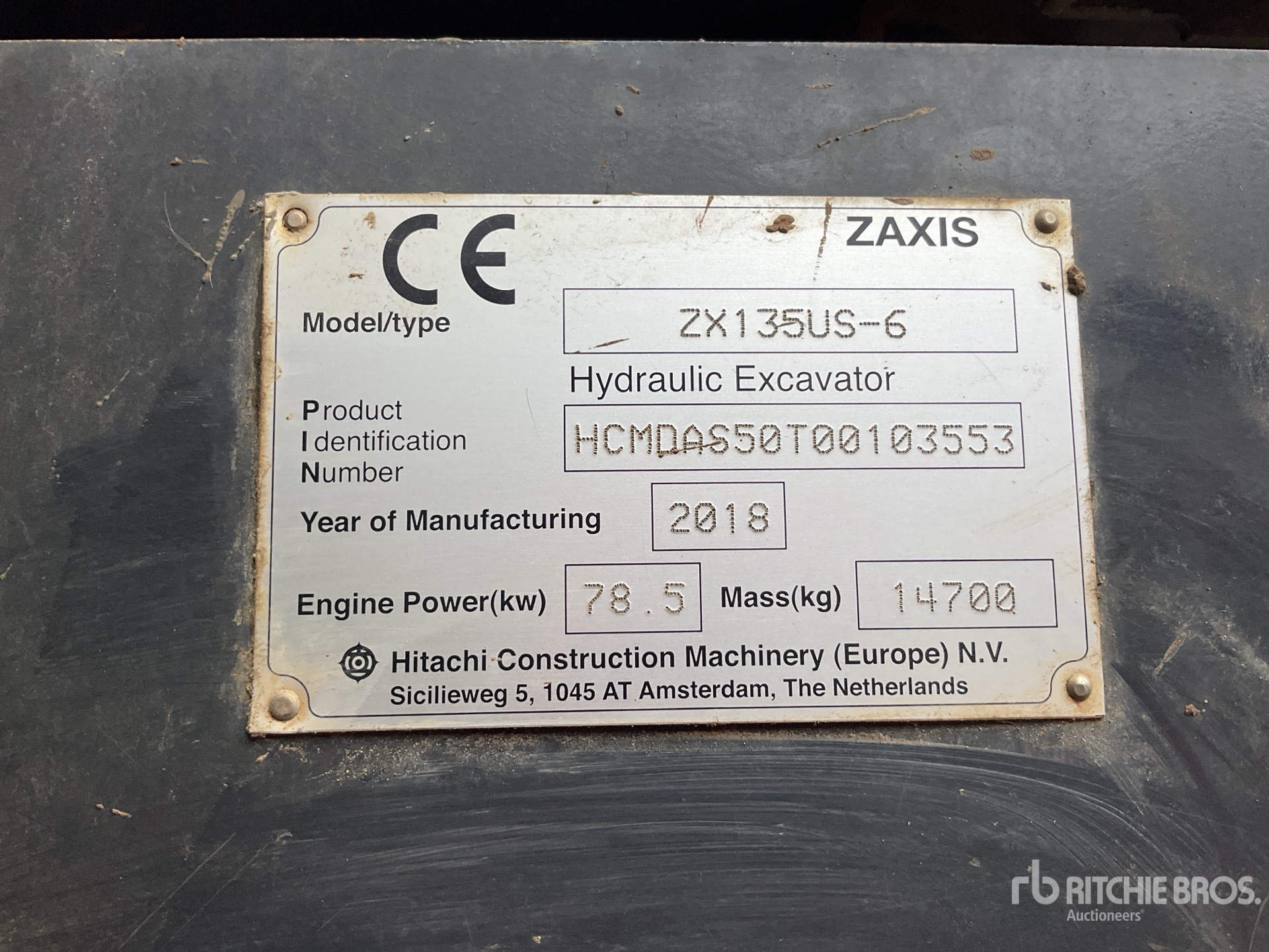 2018 Hitachi ZX135US-6