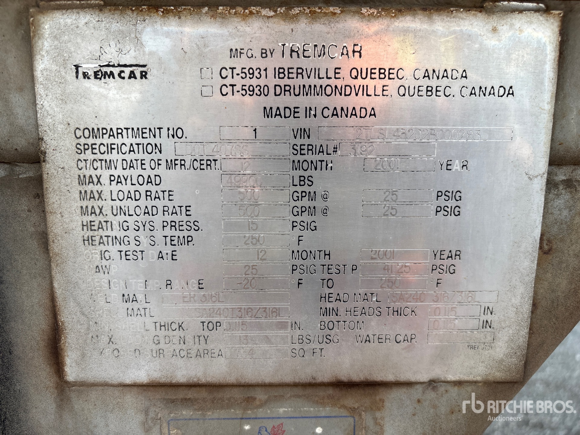 2002 Tremcar 7000 GAL T/A