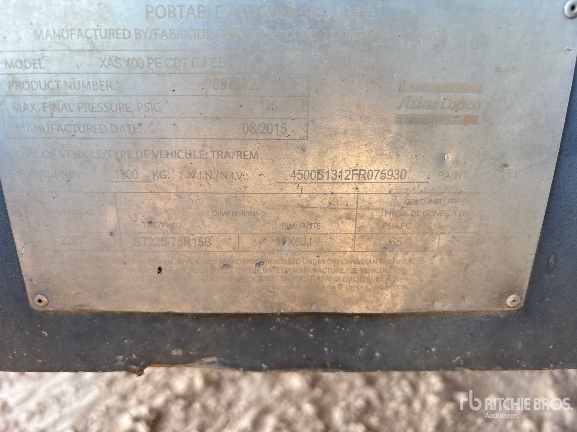 2015 Atlas Copco XAS 400 PE CD7