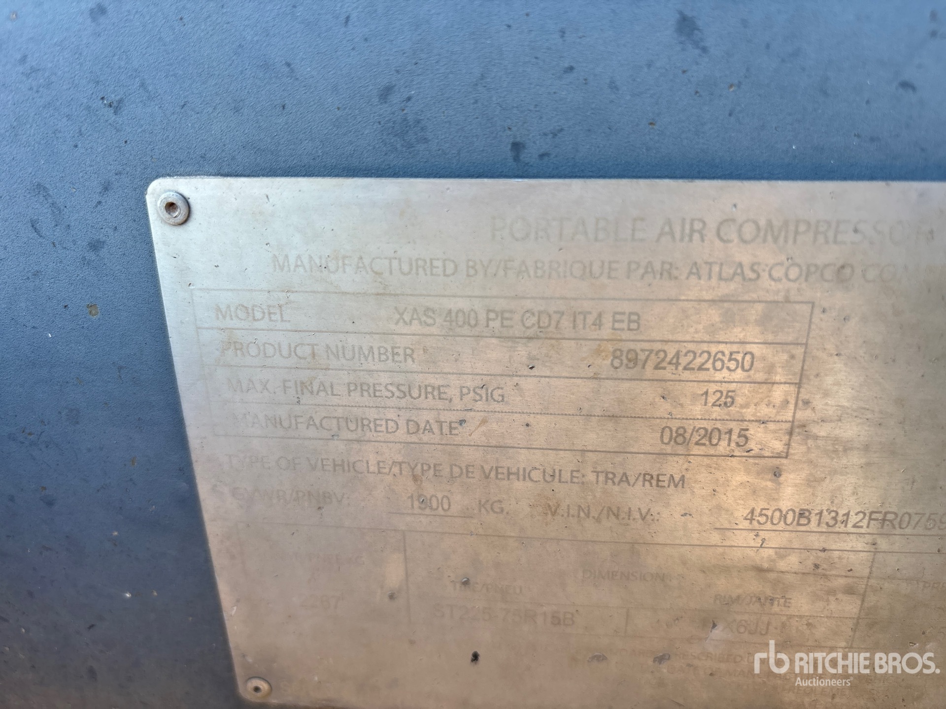 2015 Atlas Copco XAS 400 PE CD7