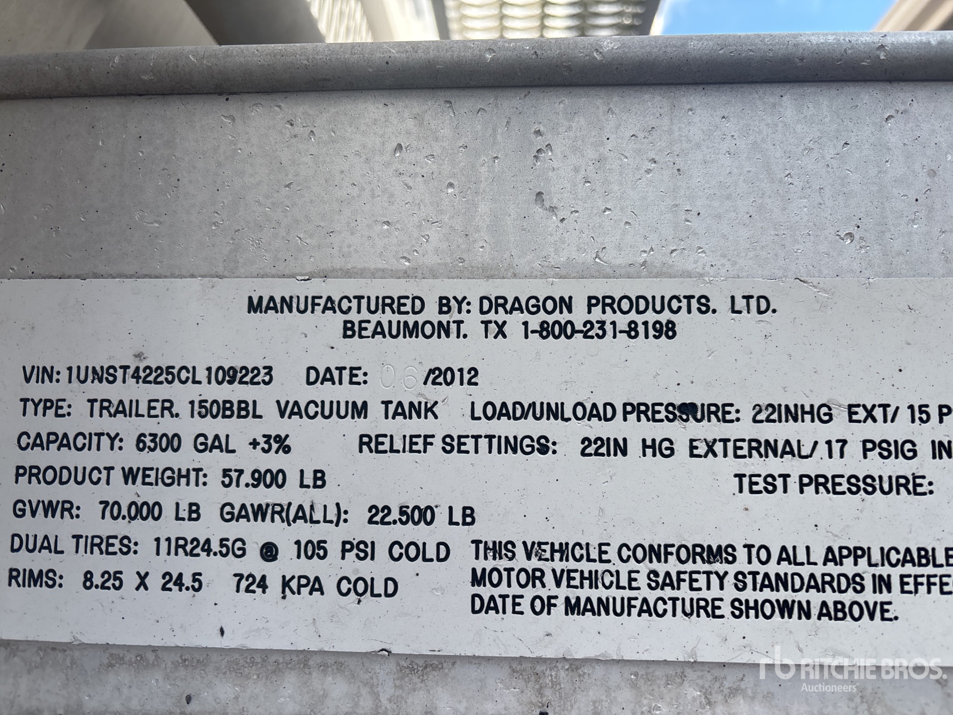 2012 Dragon 150 bbl T/A