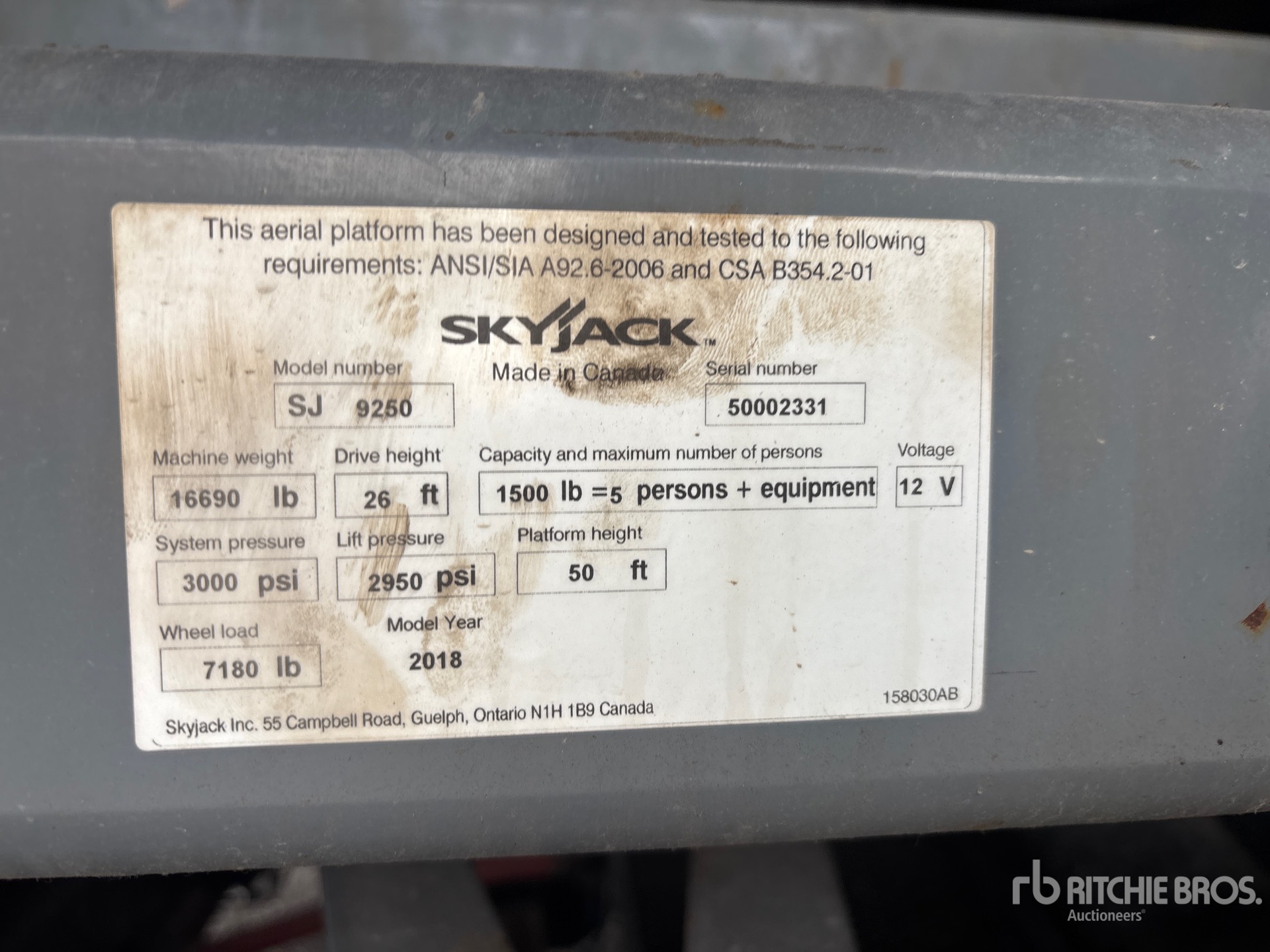 2018 Skyjack SJ9250RT