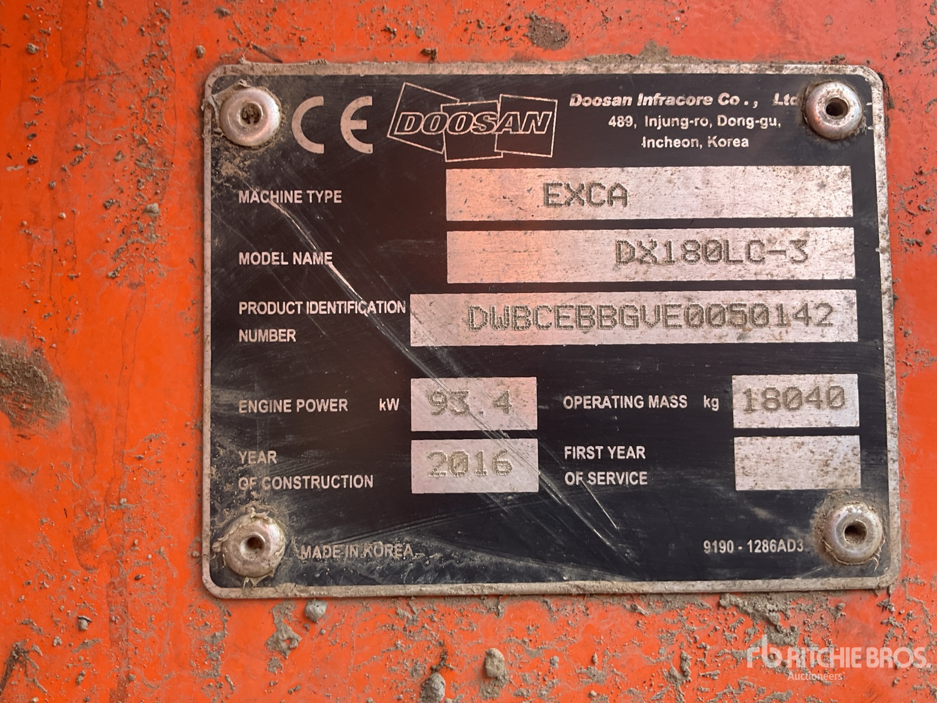 2016 Doosan DX180LC-3