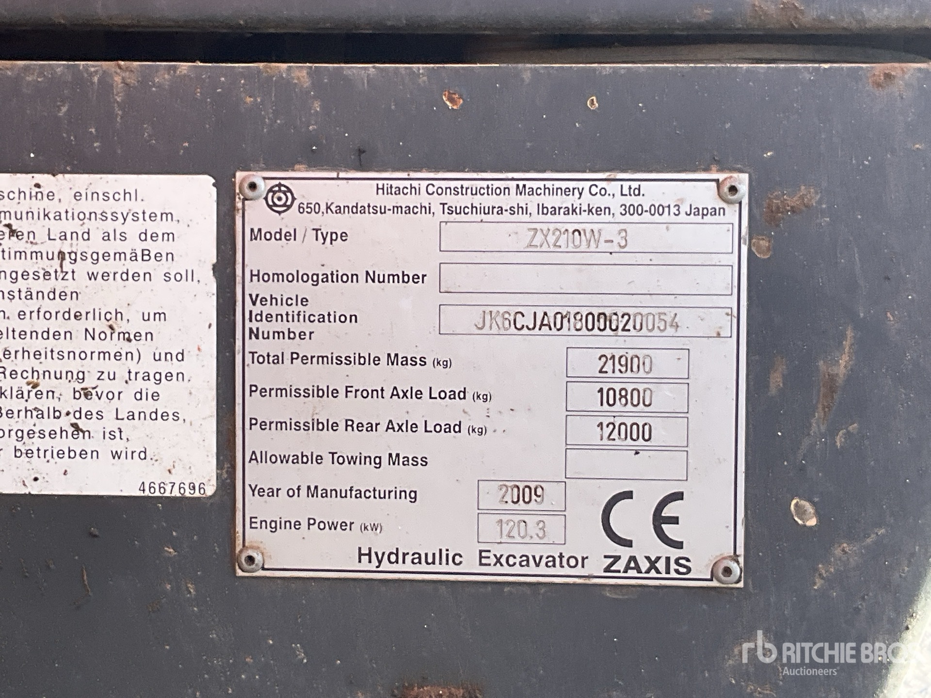 2009 Hitachi ZX210W-3