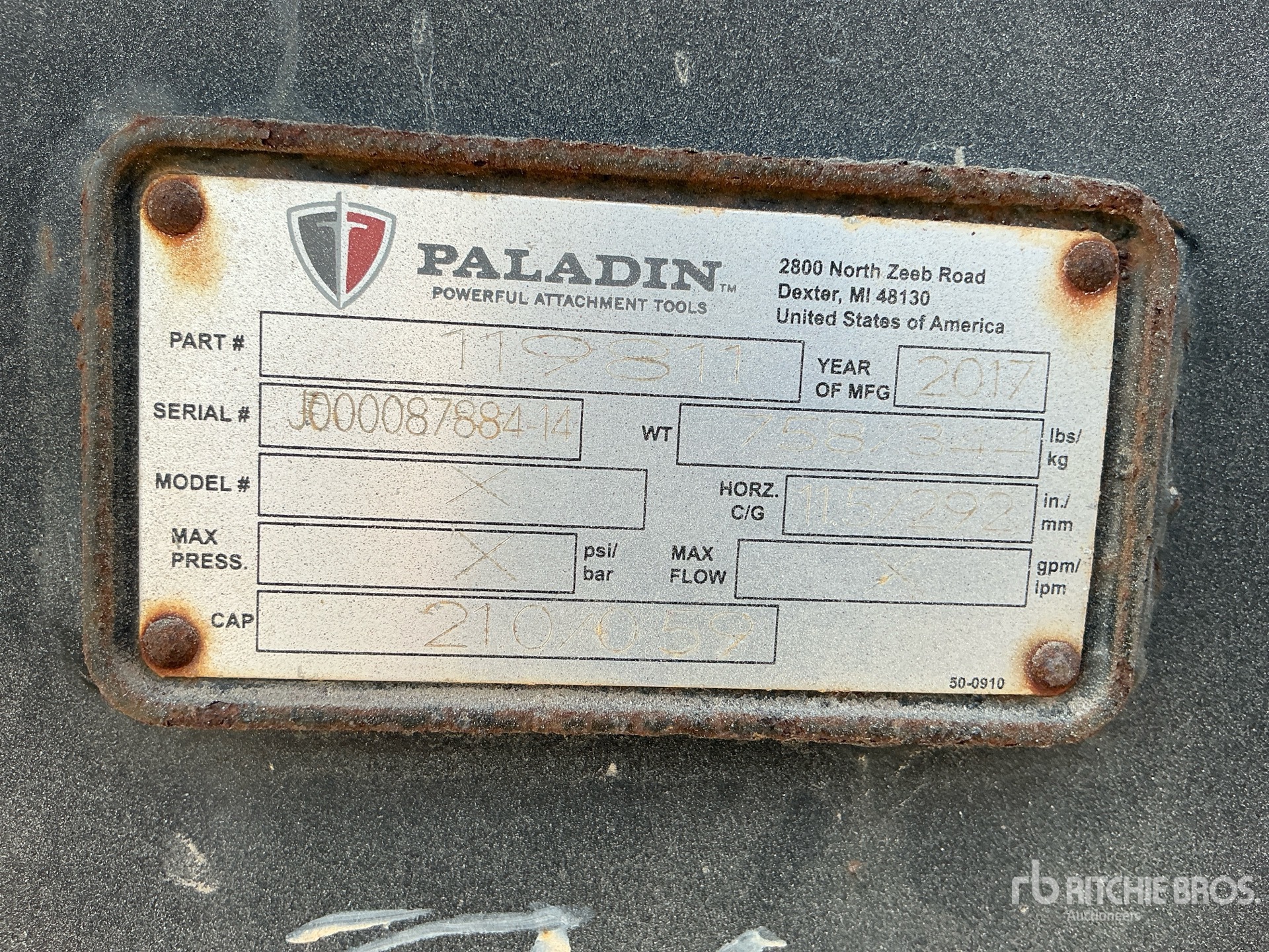 2017 Paladin 1900 MM SKID STEER FORKS W/
