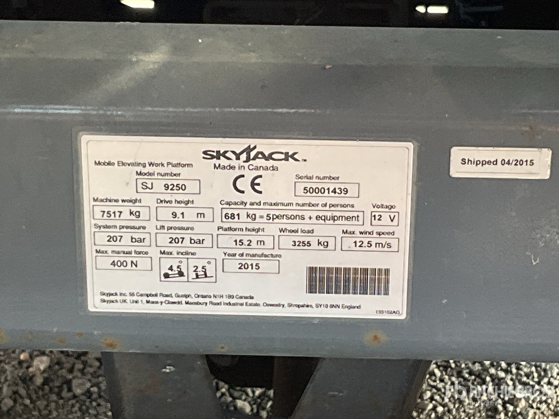 2015 Skyjack SJ9250