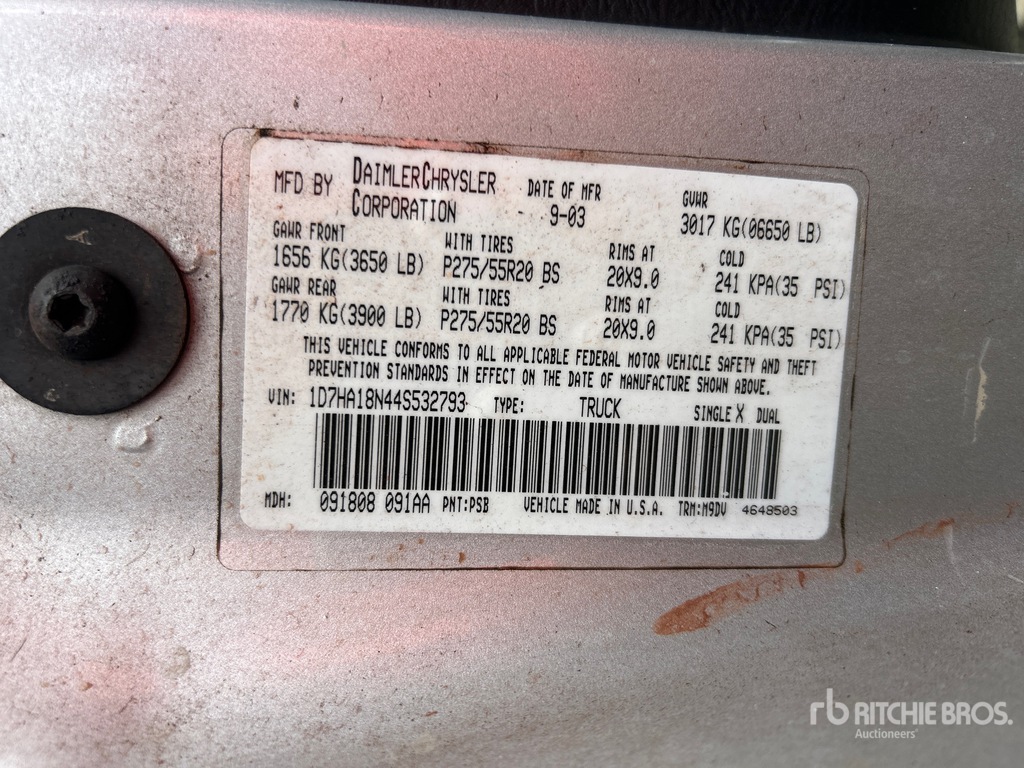 General Appearance with Serial Number / VIN