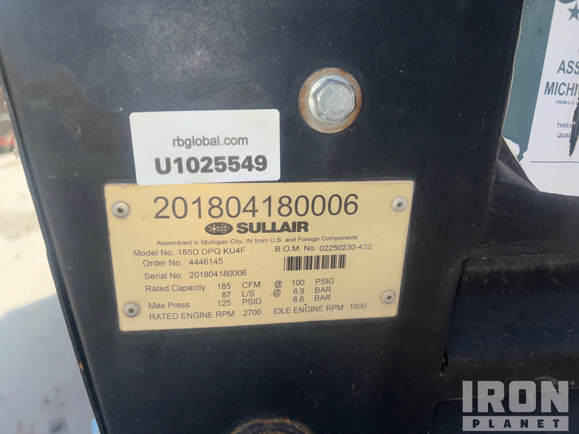 2018 Sullair 185D DPQ KU4F