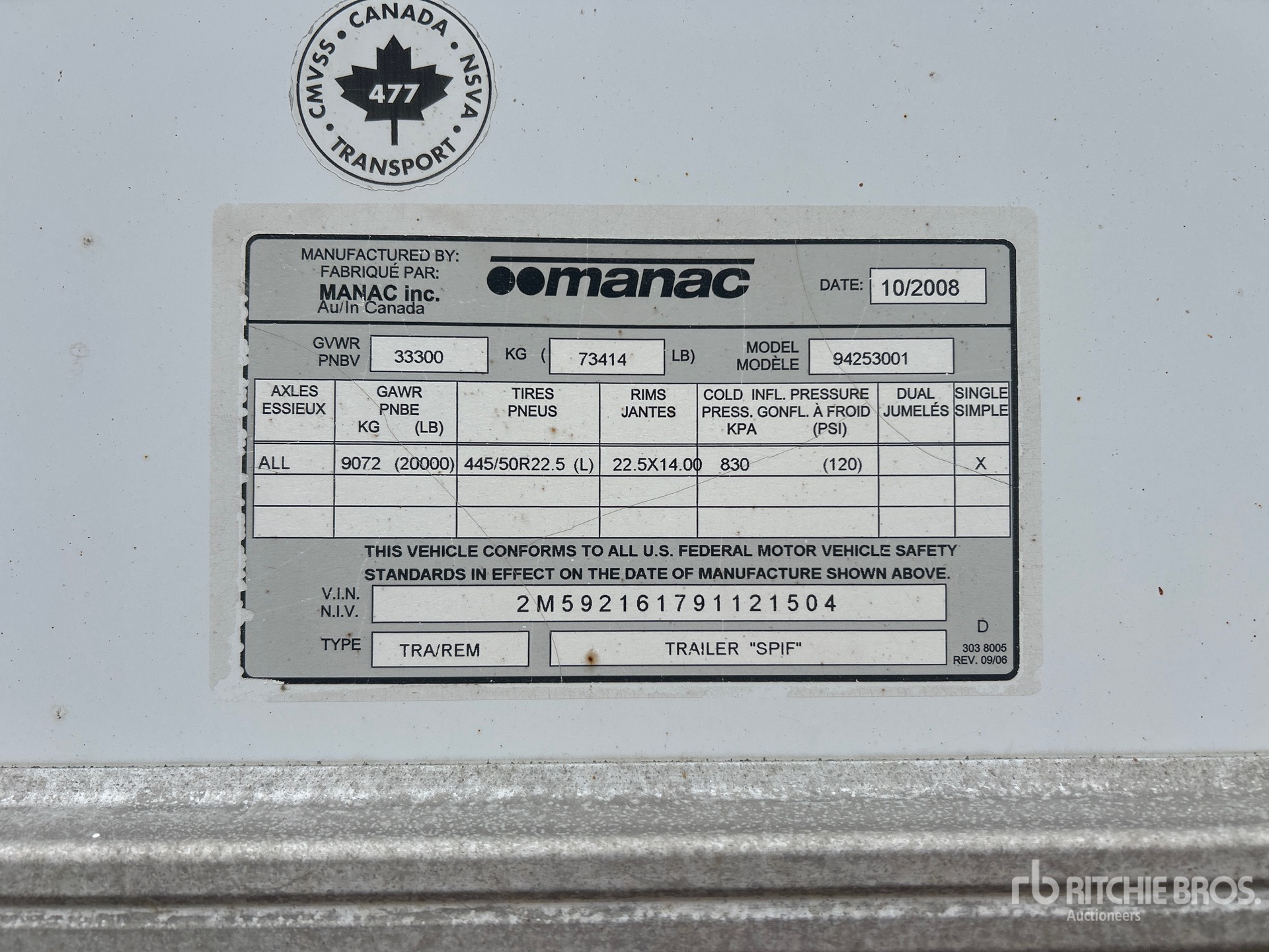 2009 Manac 53 FT X 102 IN T/A