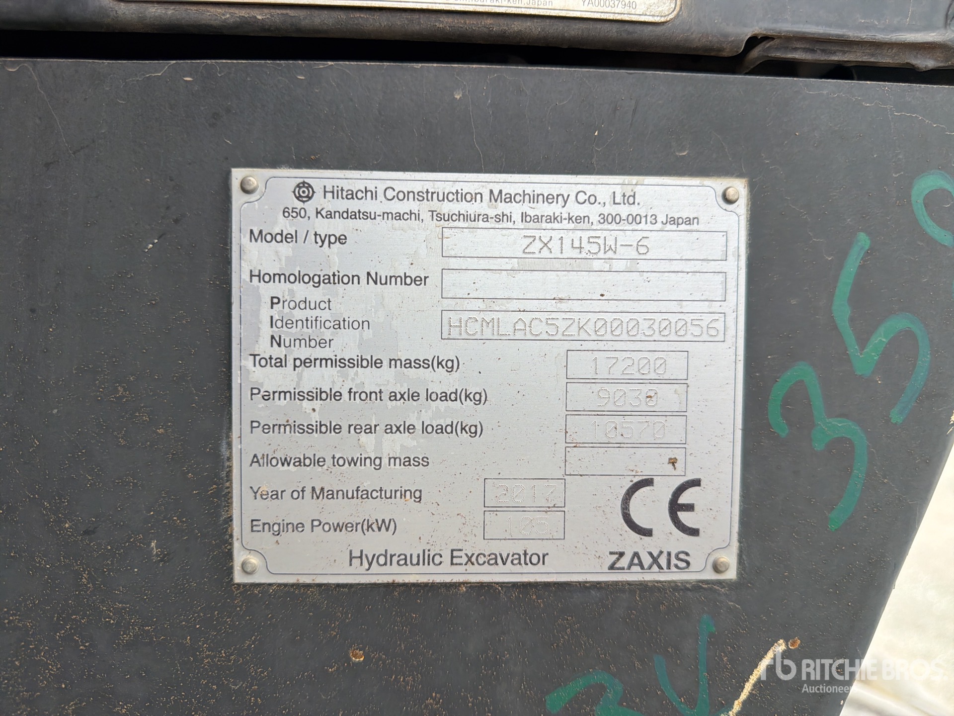 2017 Hitachi ZX145W-6