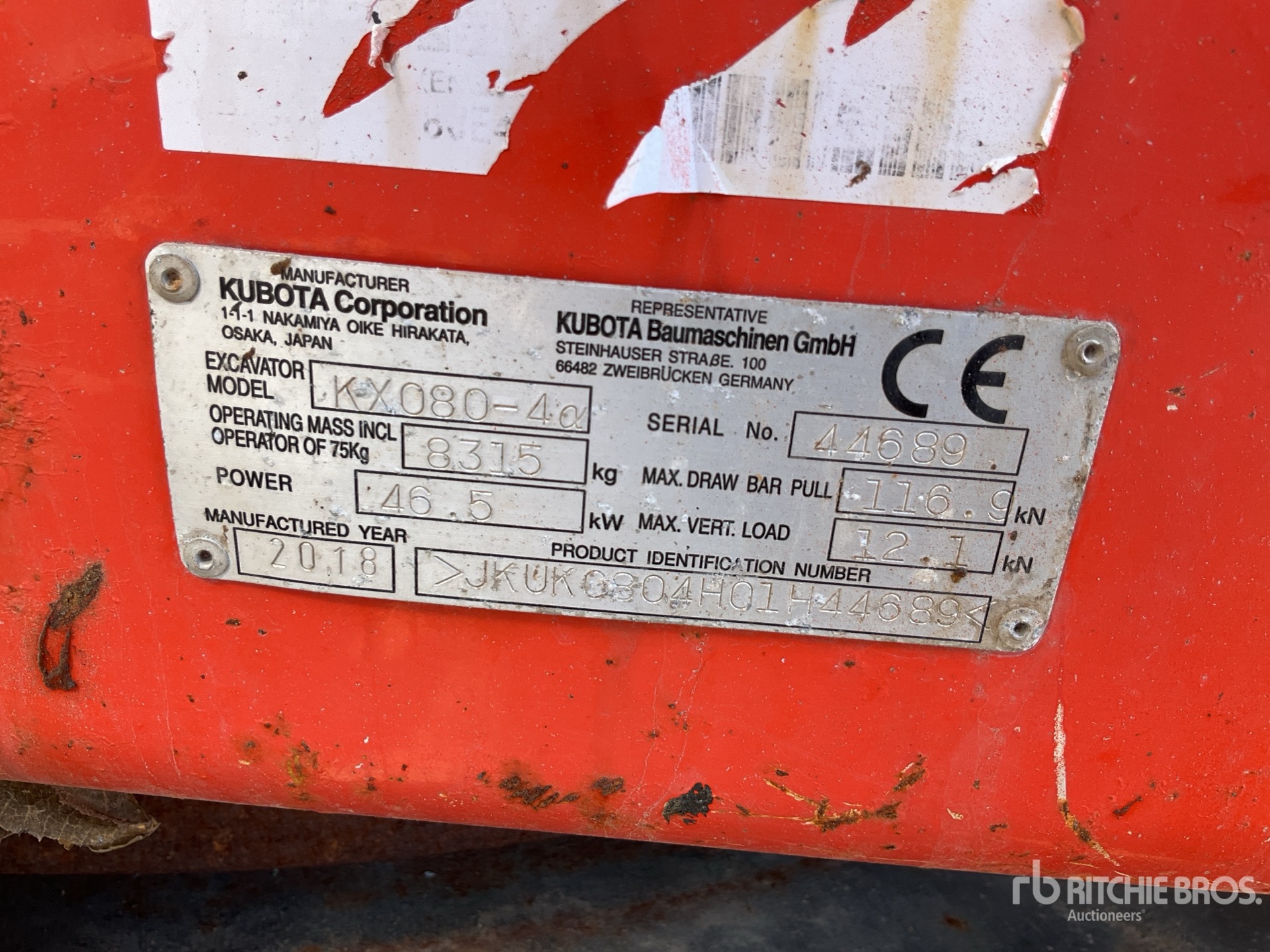 2018 Kubota KX080-4A