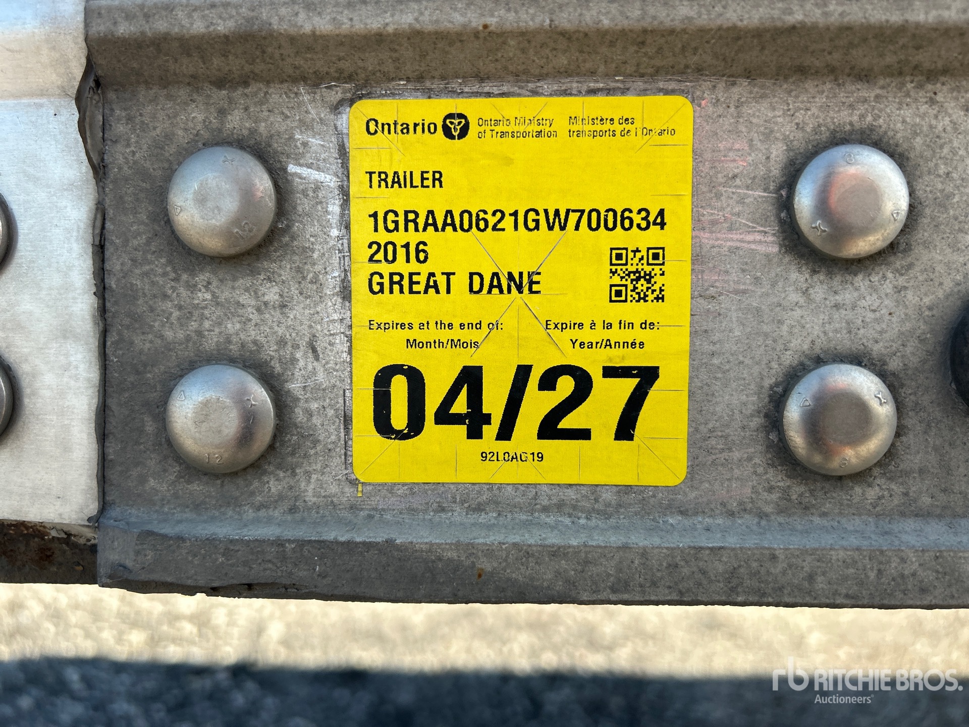 2016 Great Dane 53 FT X 102 IN T/A