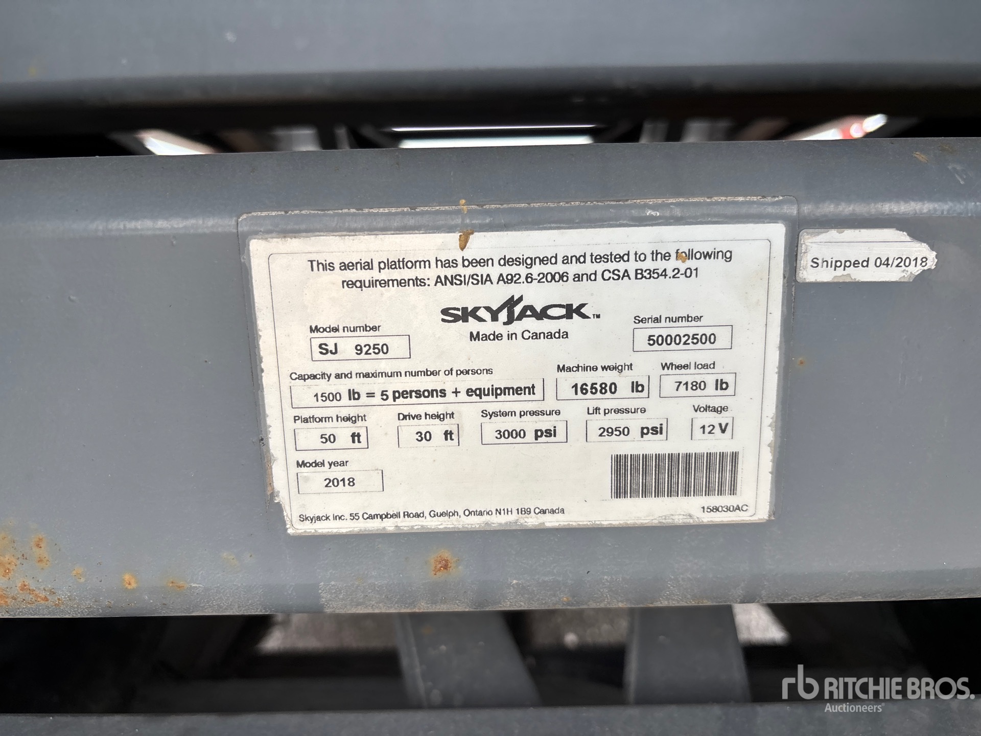 2018 Skyjack SJ9250RT
