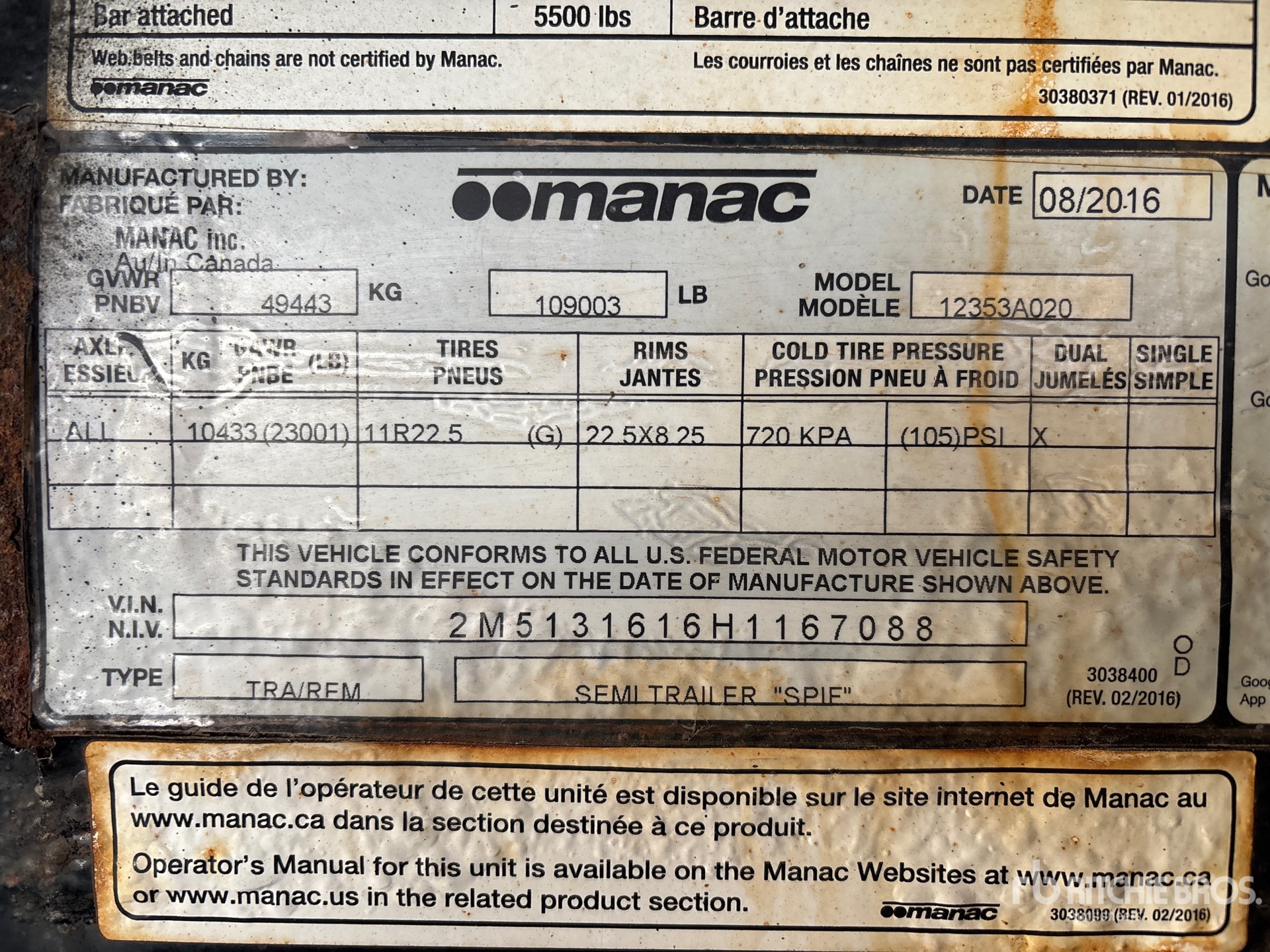 2017 Manac TRI/A 53 FT - 90 FT EXTENDABLE