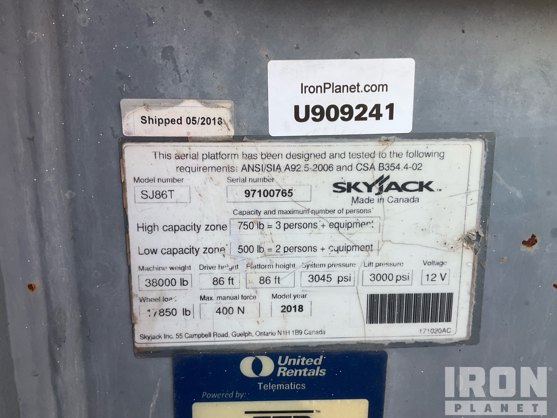2018 Skyjack SJ86T