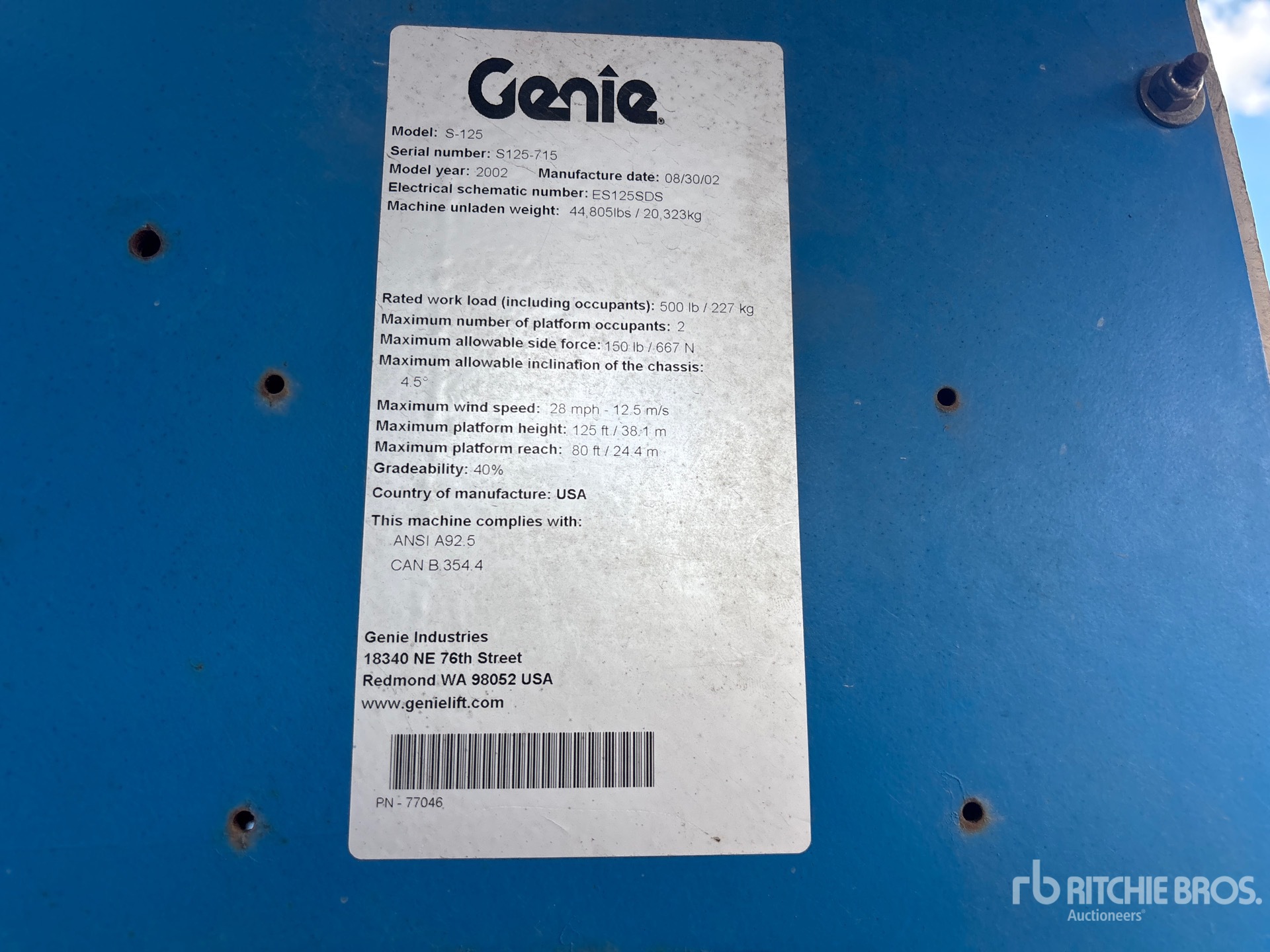 2002 Genie S-125
