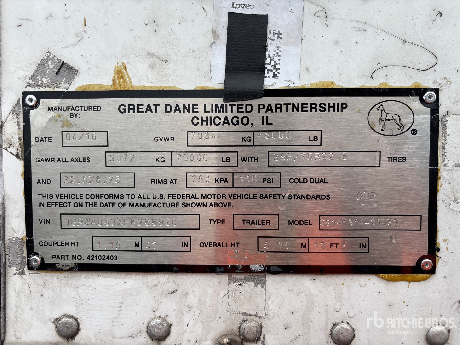 2017 Great Dane 53 FT X 102 IN T/A