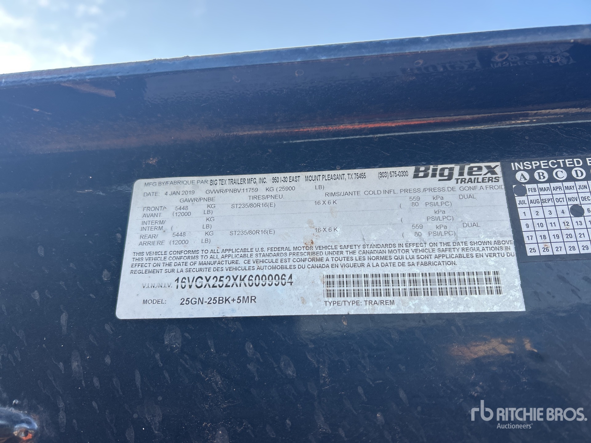 2019 Big Tex 25GN-25BK+5MR