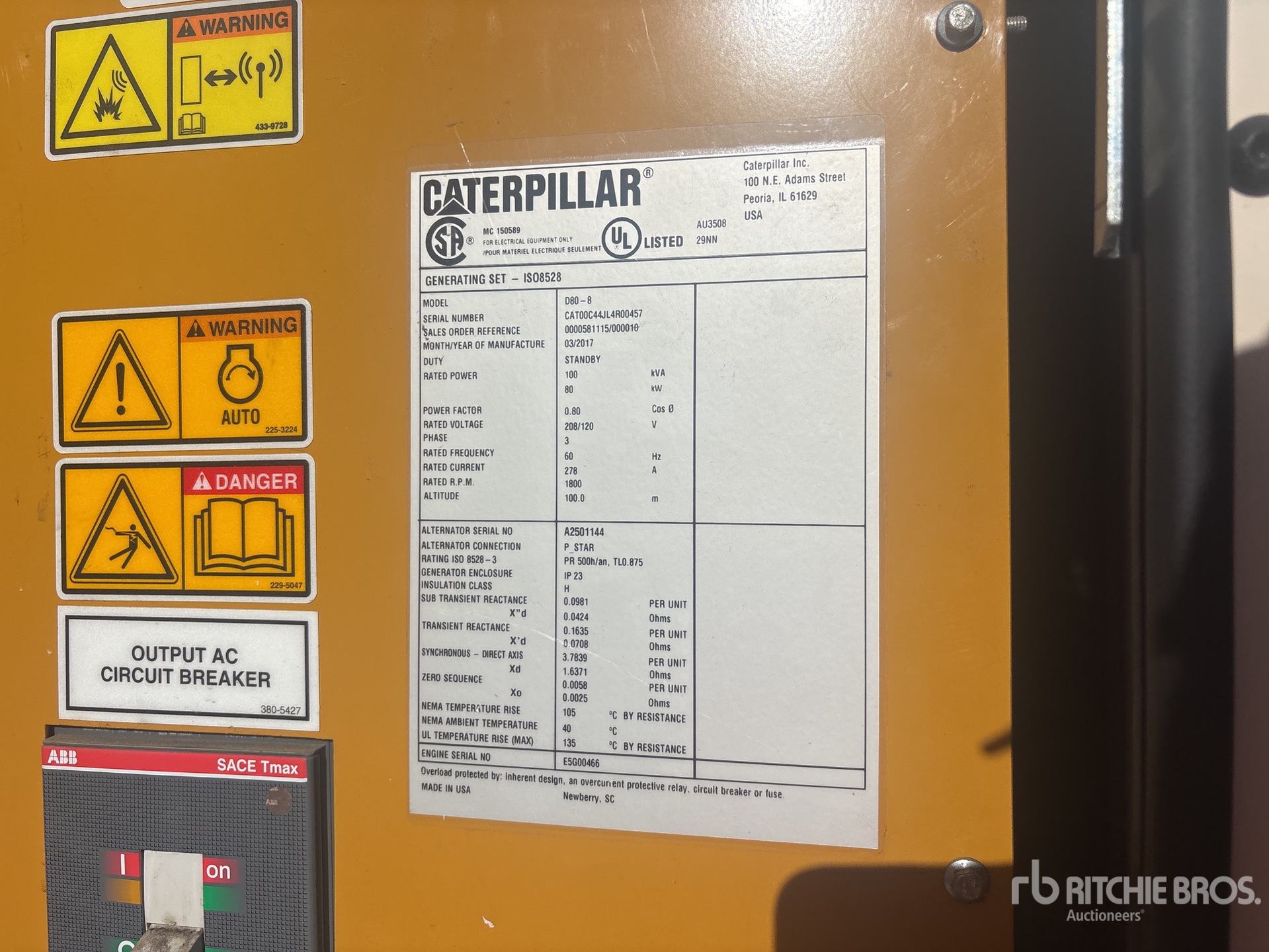 2017 Caterpillar 80 KW SKID-MOUNTED