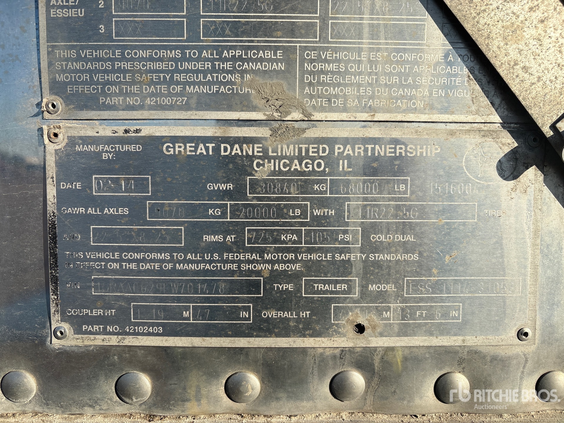 2015 Great Dane 53 FT X 102 IN T/A