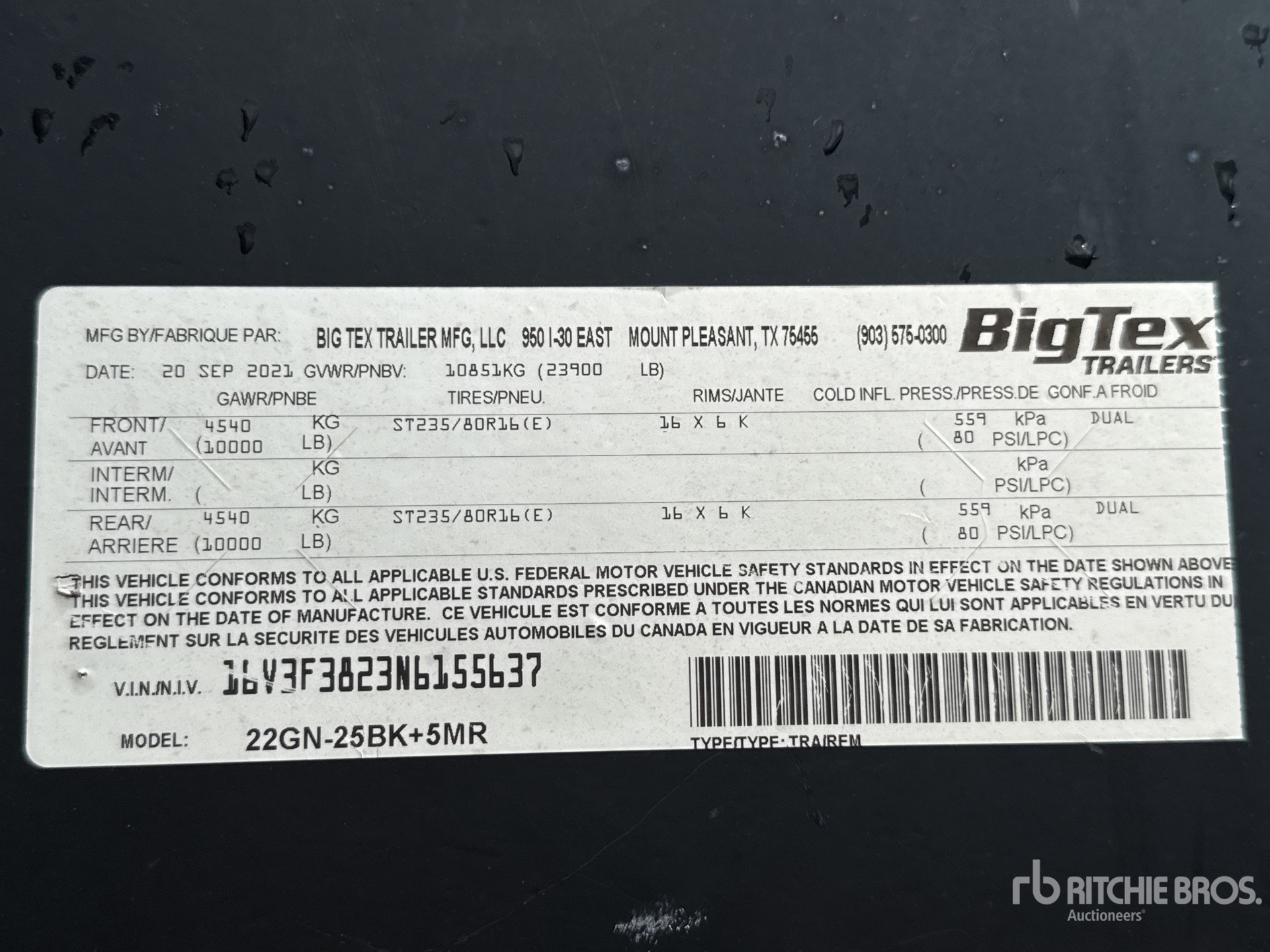2022 Big Tex 22GN25BK+5