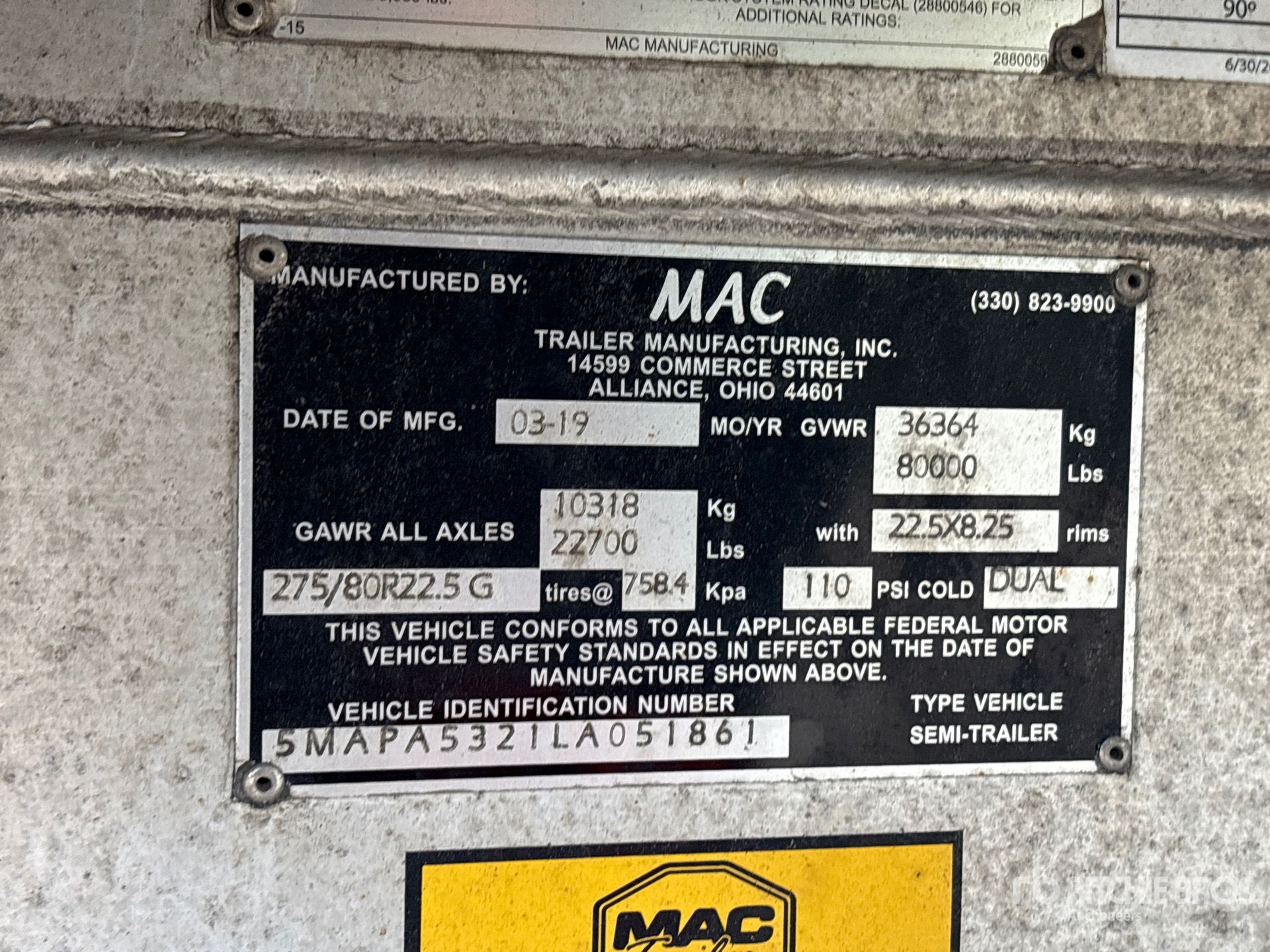 2020 Mac 53 ft T/A Spread Axle
