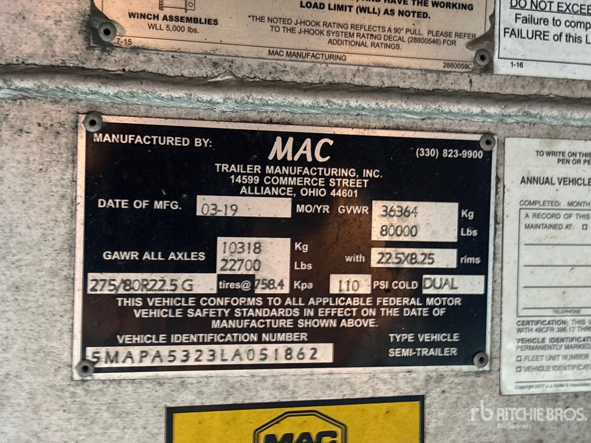 2020 Mac 53 ft T/A Spread Axle