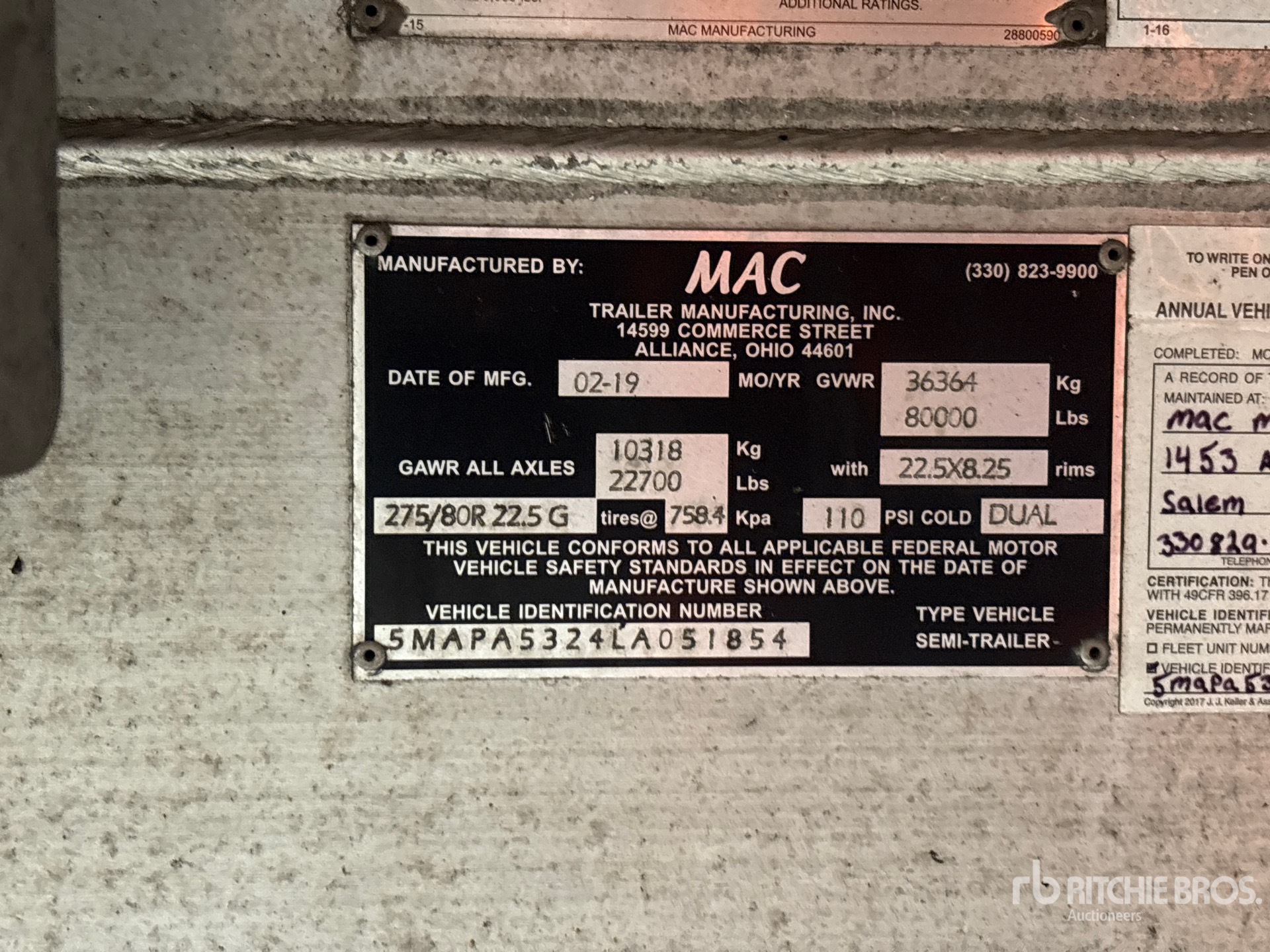 2020 Mac 53 ft T/A Spread Axle