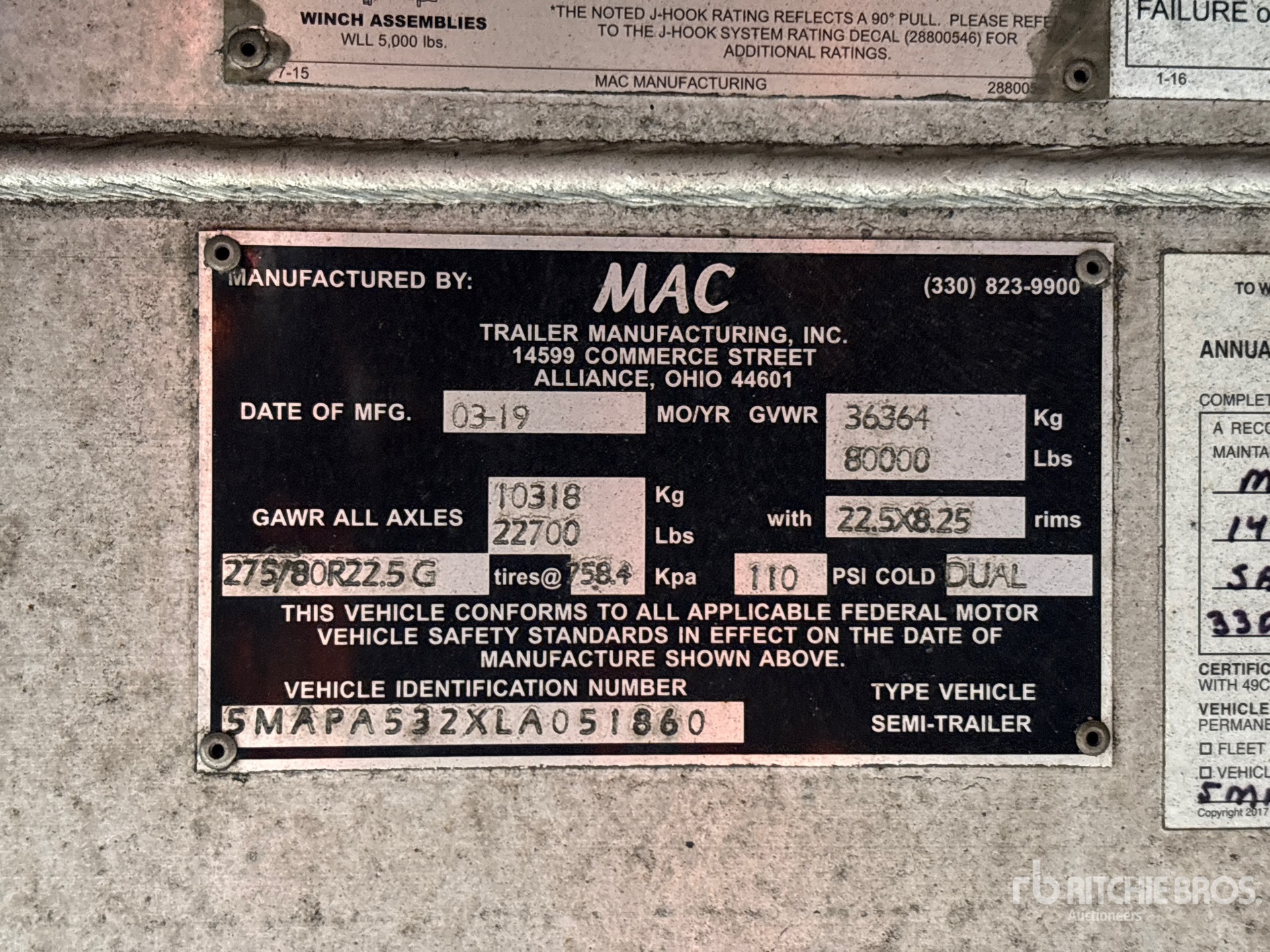 2020 Mac 53 ft T/A Spread Axle