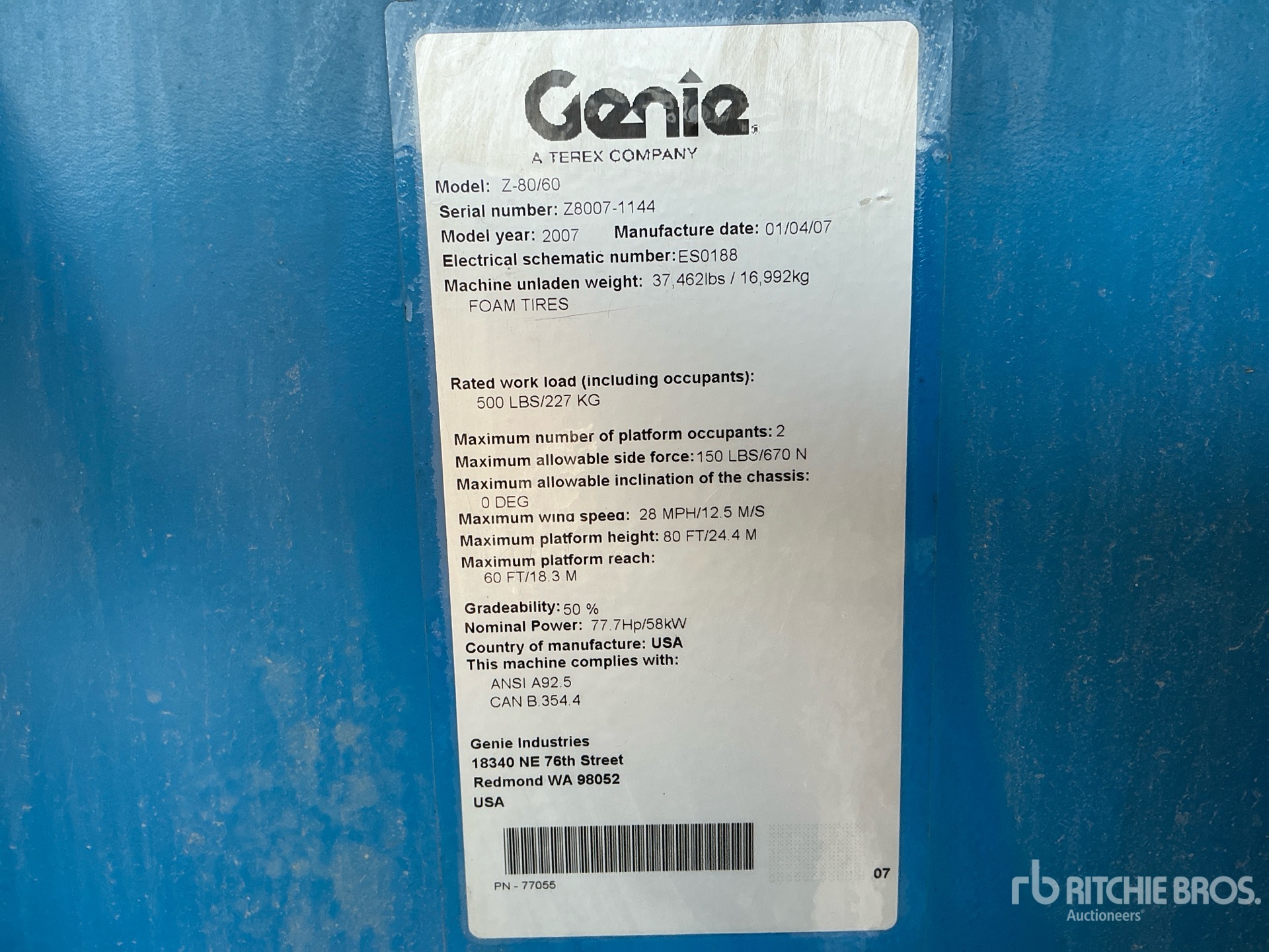 2007 Genie Z80/60