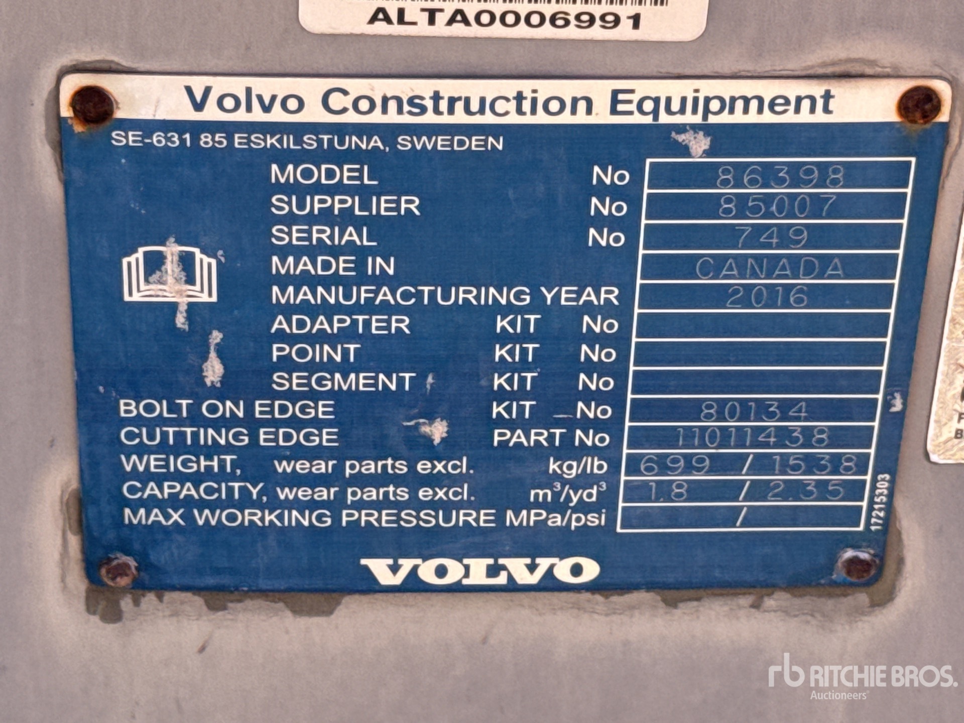 2016 Volvo L60BKT2.4